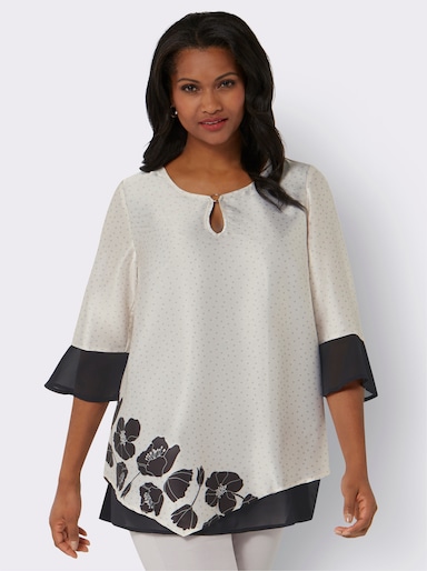 Tunika im Lagen-Look - champagner-schwarz-bedruckt