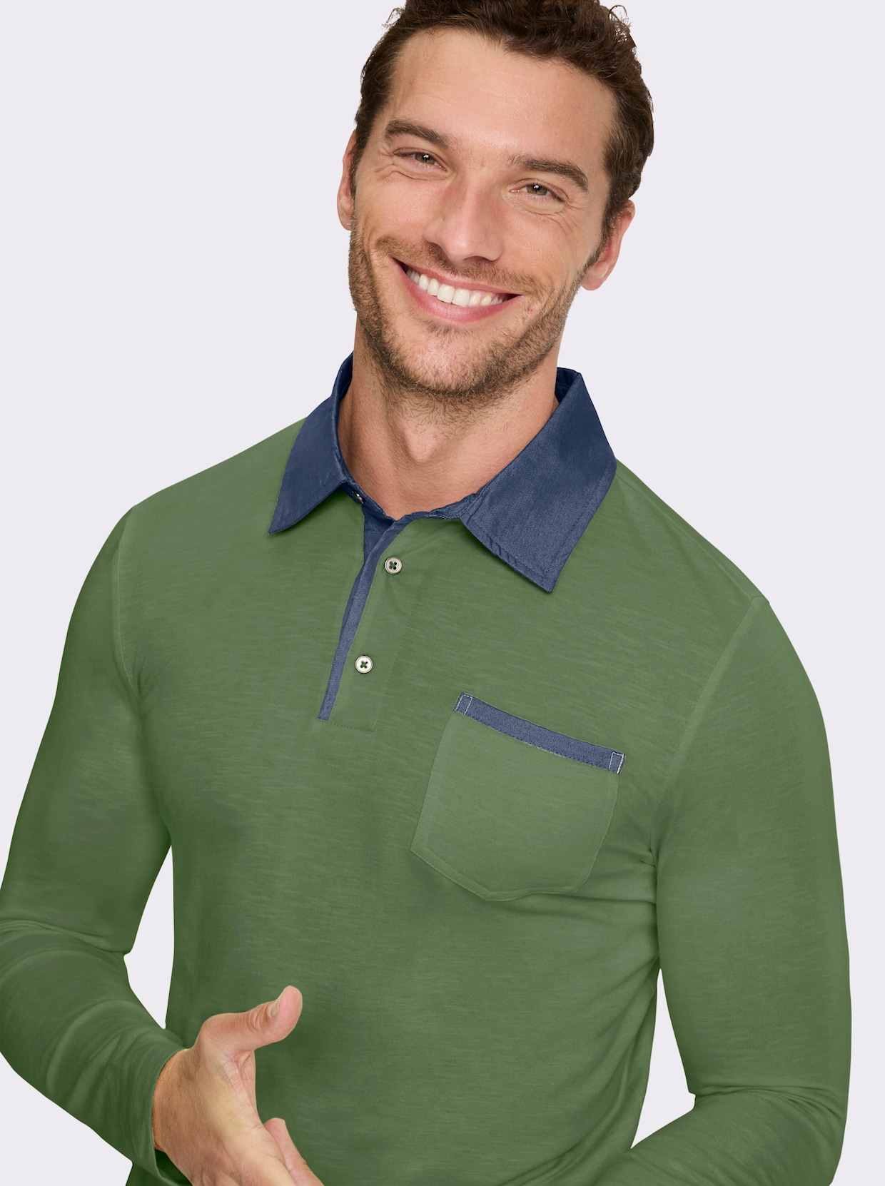 Marco Donati Langarmshirt mit Details in Denim-Optik - eucalyptus