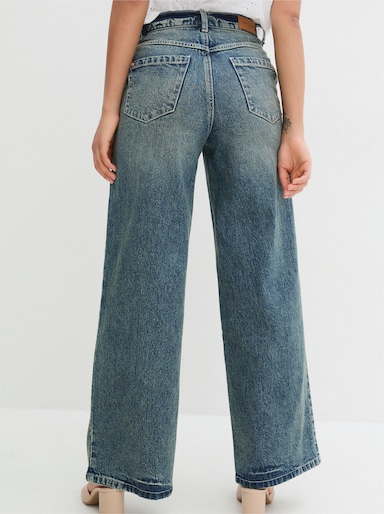 High-waist-Jeans mit weitem Bein - blue-stone-washed