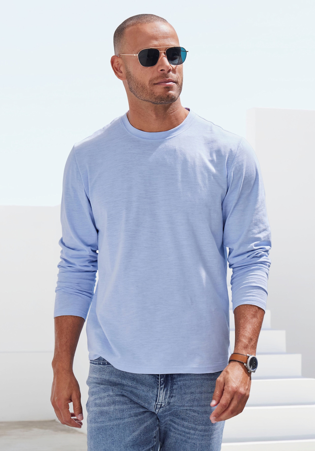 Shirt met lange mouwen - lichtblauw/offwhite