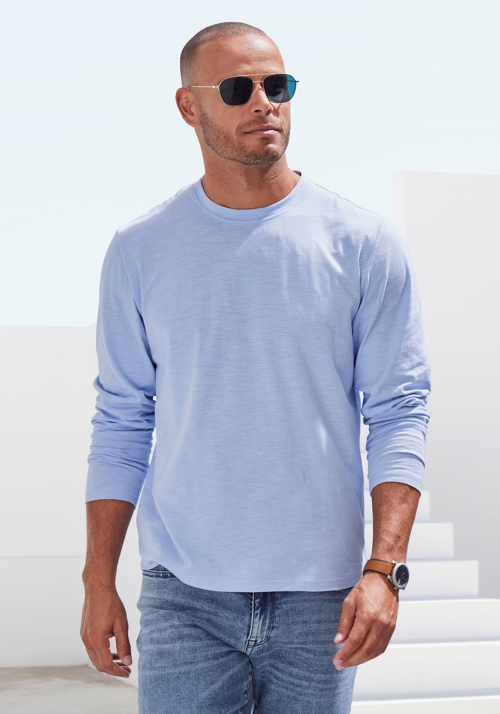 John Devin Langarmshirt - hellblau / offwhite