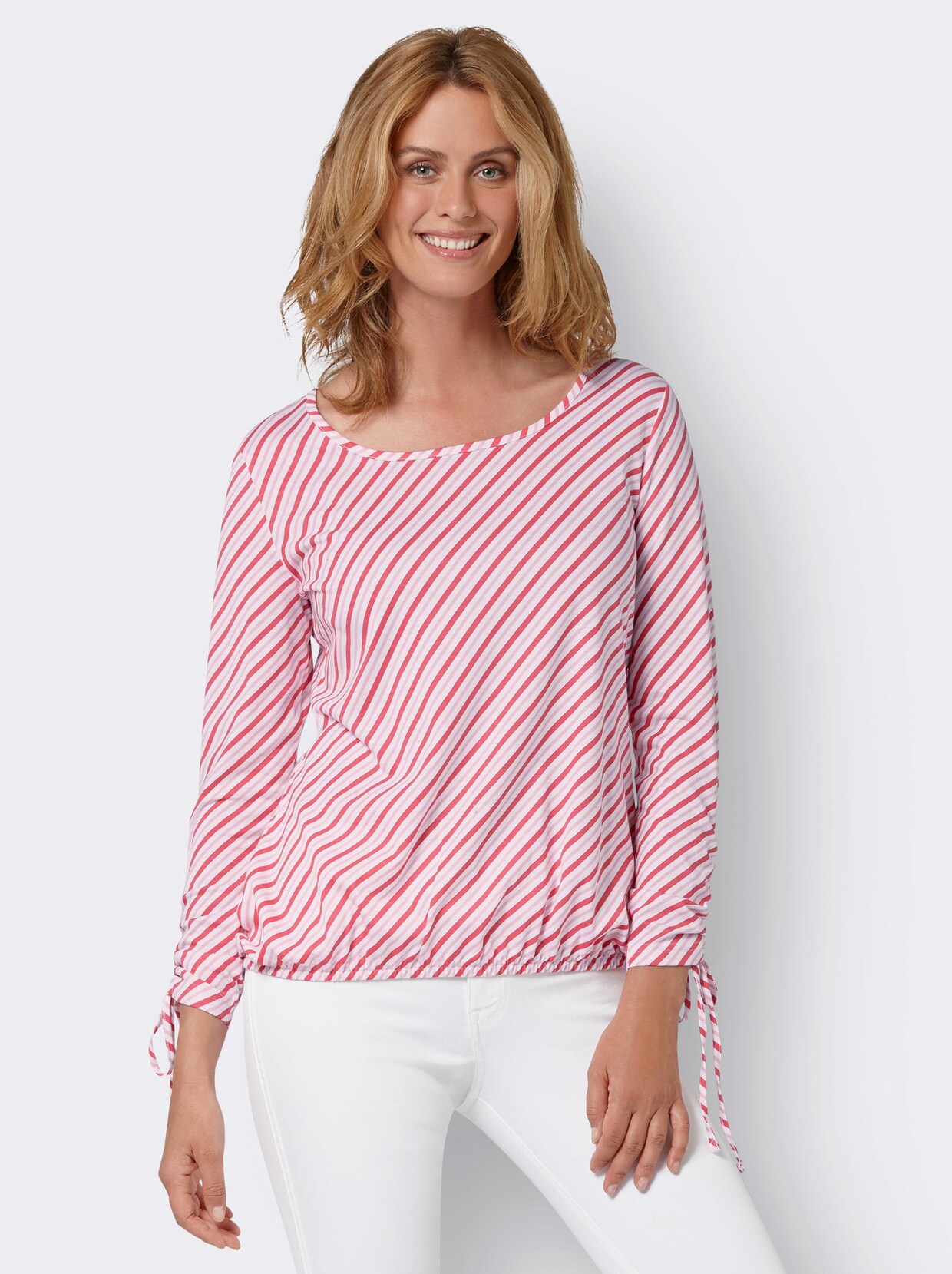 Rundhalsshirt - hummer-weiß-geringelt