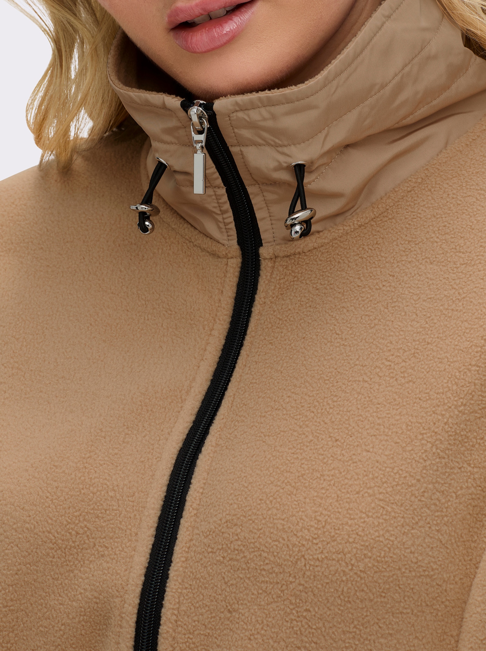 Fleecejacke mit Tunnelzug in der Taille - camel