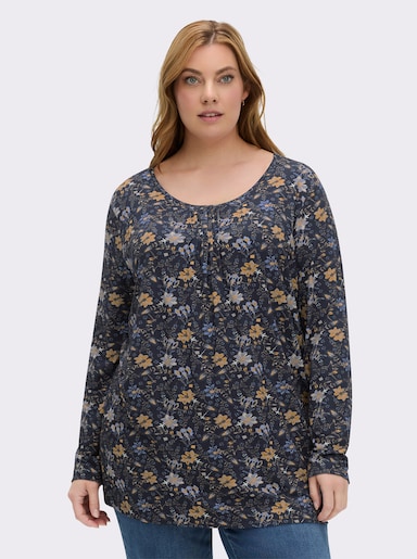 Print-Shirt aus Viskose-Stretch - marine-ocker-bedruckt