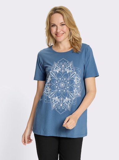 Longshirt mit Mandala-Motiv - mittelblau-weiß