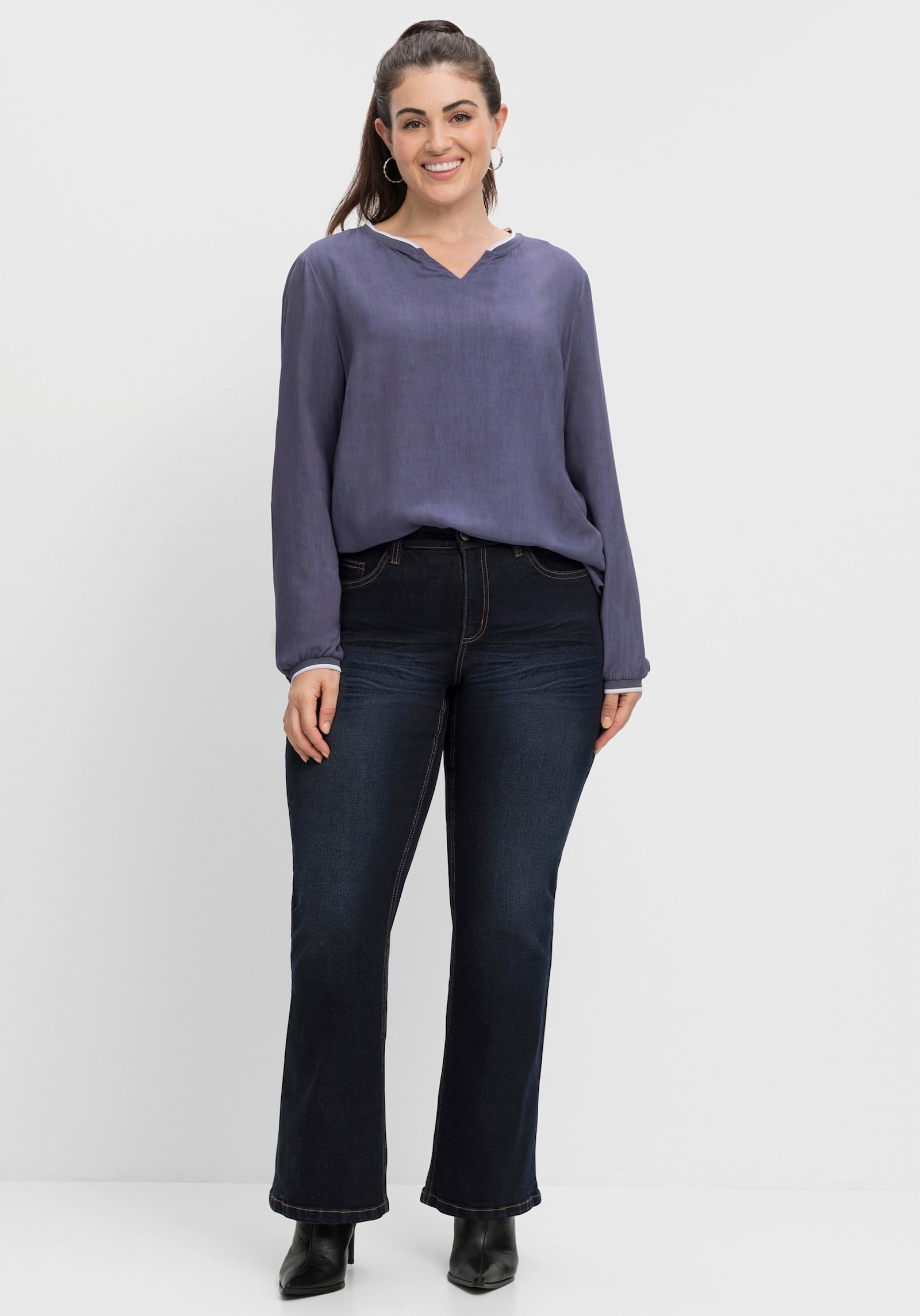 sheego Bootcut jeans met 3D-catfaces - dark blue denim