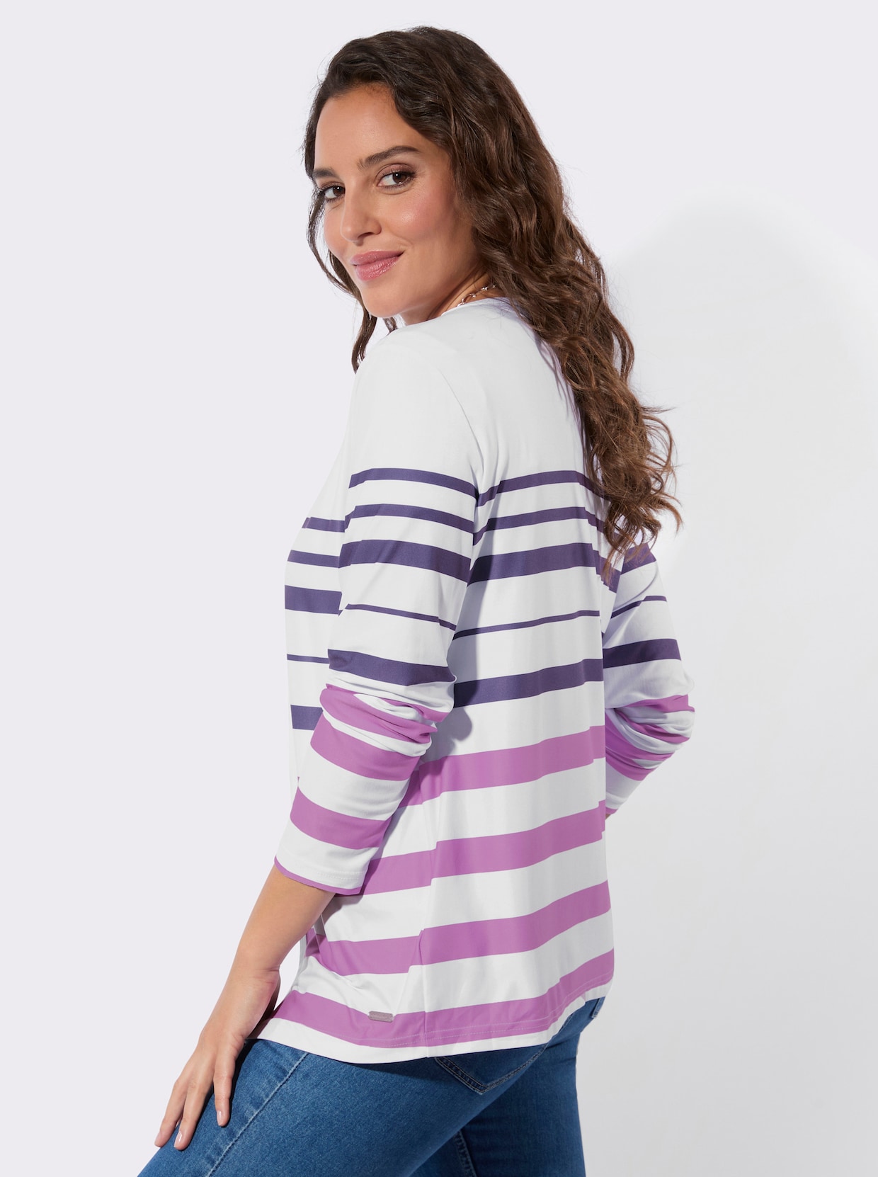 Shirtjacke - orchidee-weiß-geringelt