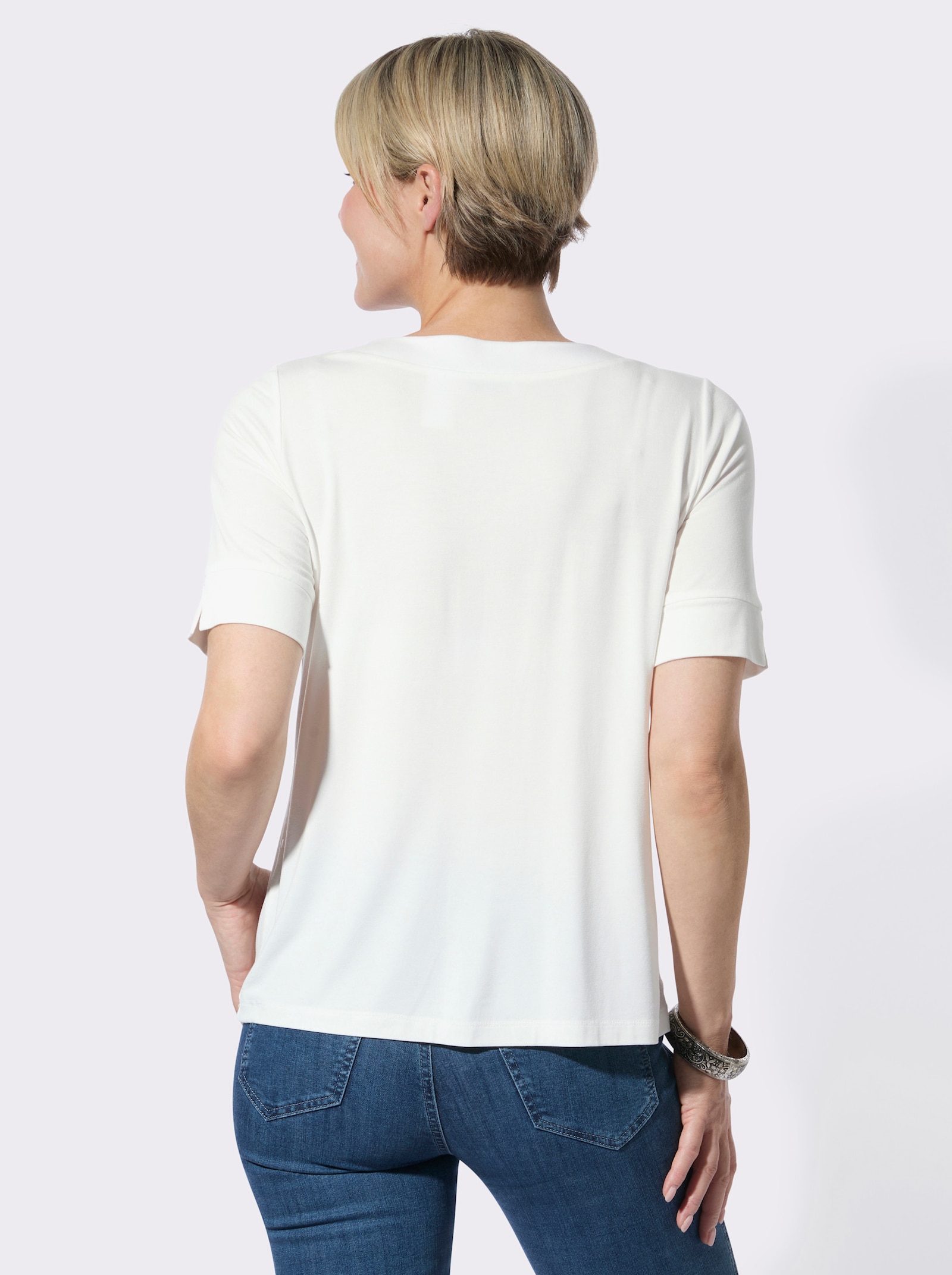 Rundhalsshirt mit dezenter Raffung - ecru