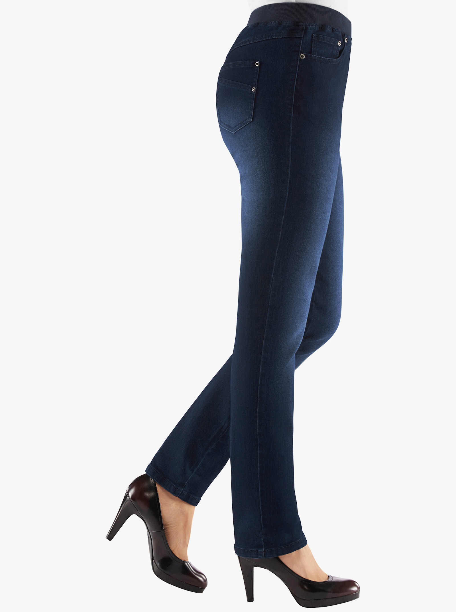 Jean avec ceinture élastique tricotée et côtelée - bleu foncé