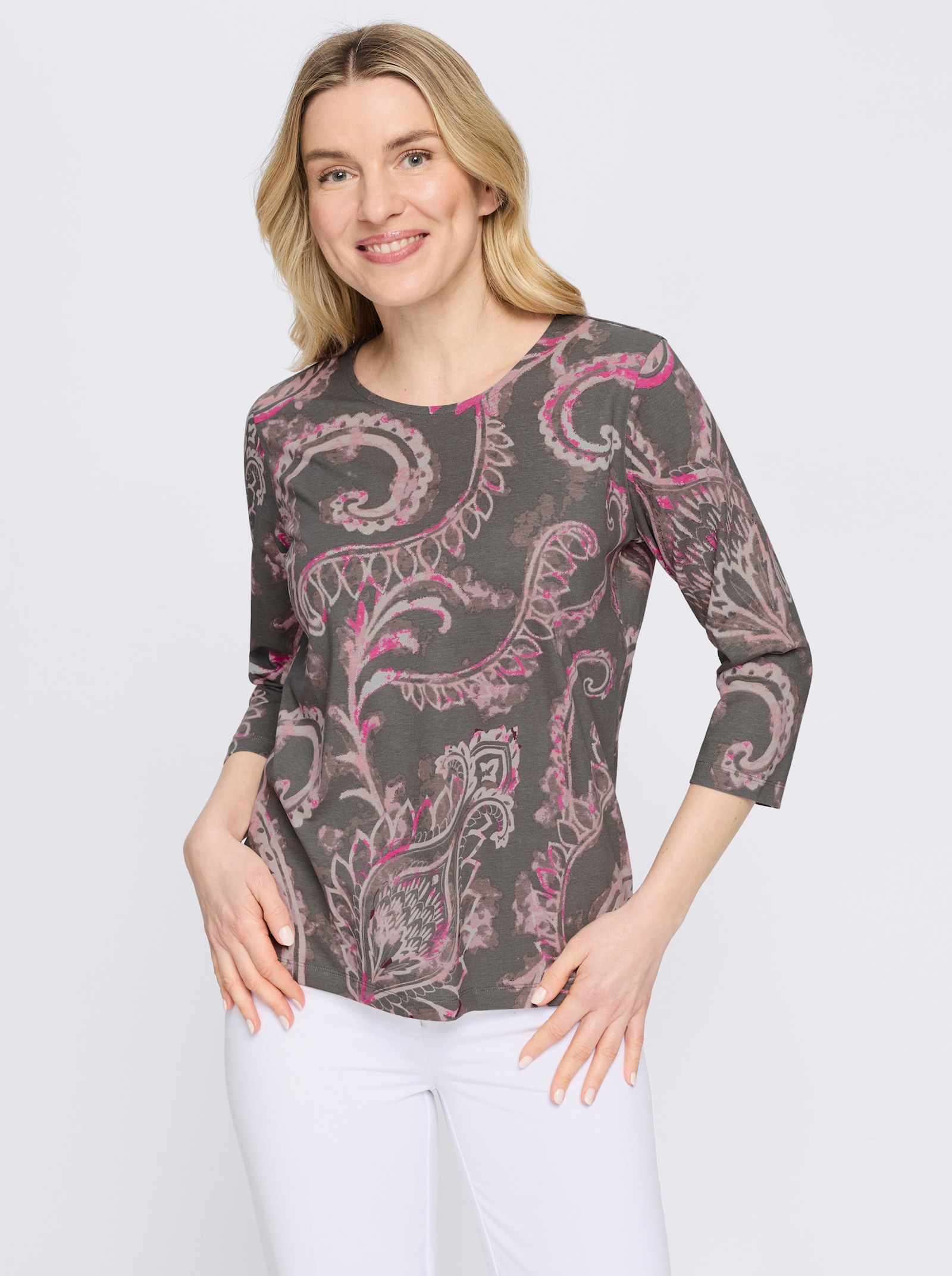 3/4-Arm-Shirt im Paisley-Dessin - anthrazit-mauve-bedruckt
