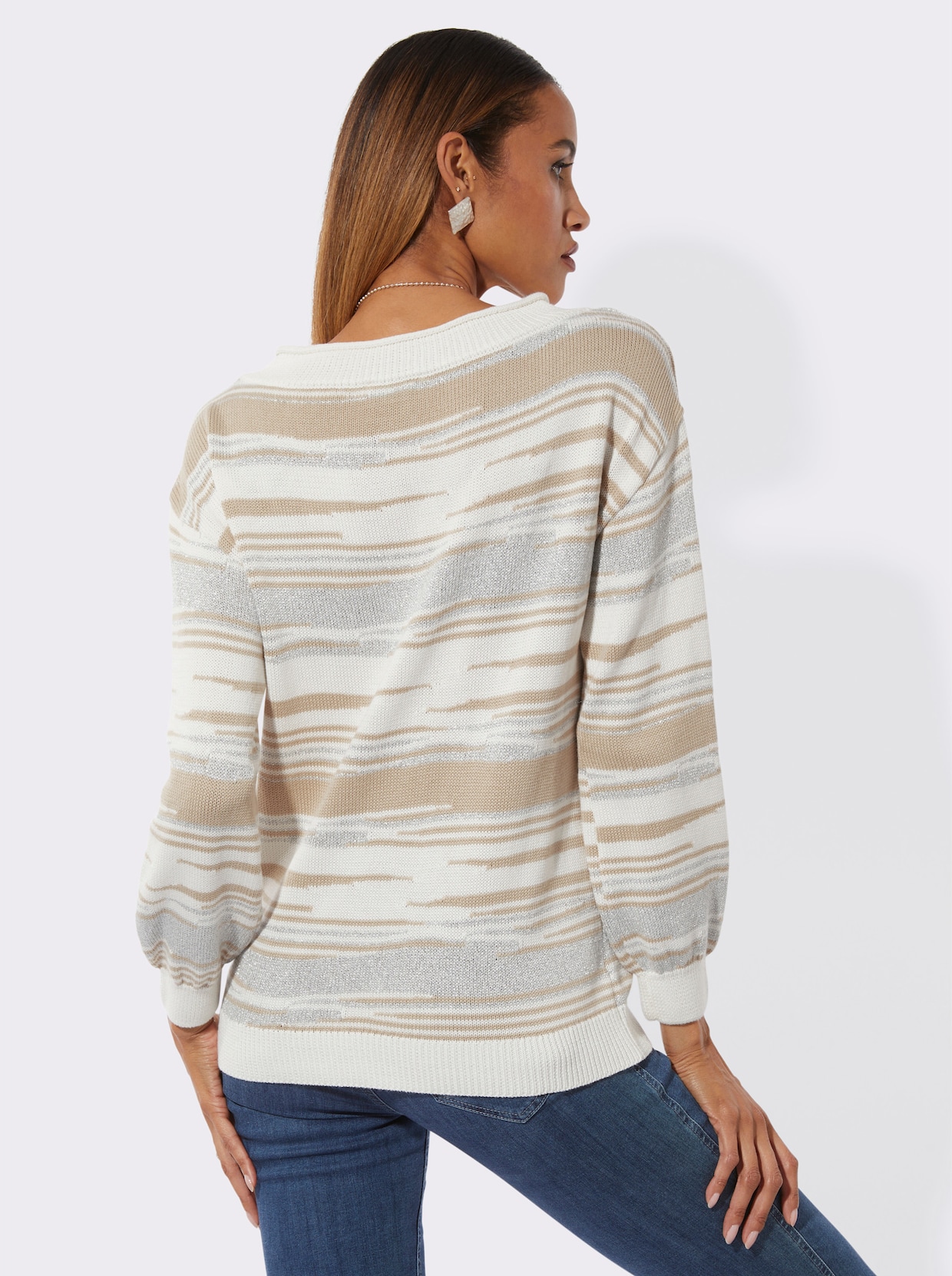 Jacquardpullover mit Glanzgarn - sand-ecru-gemustert