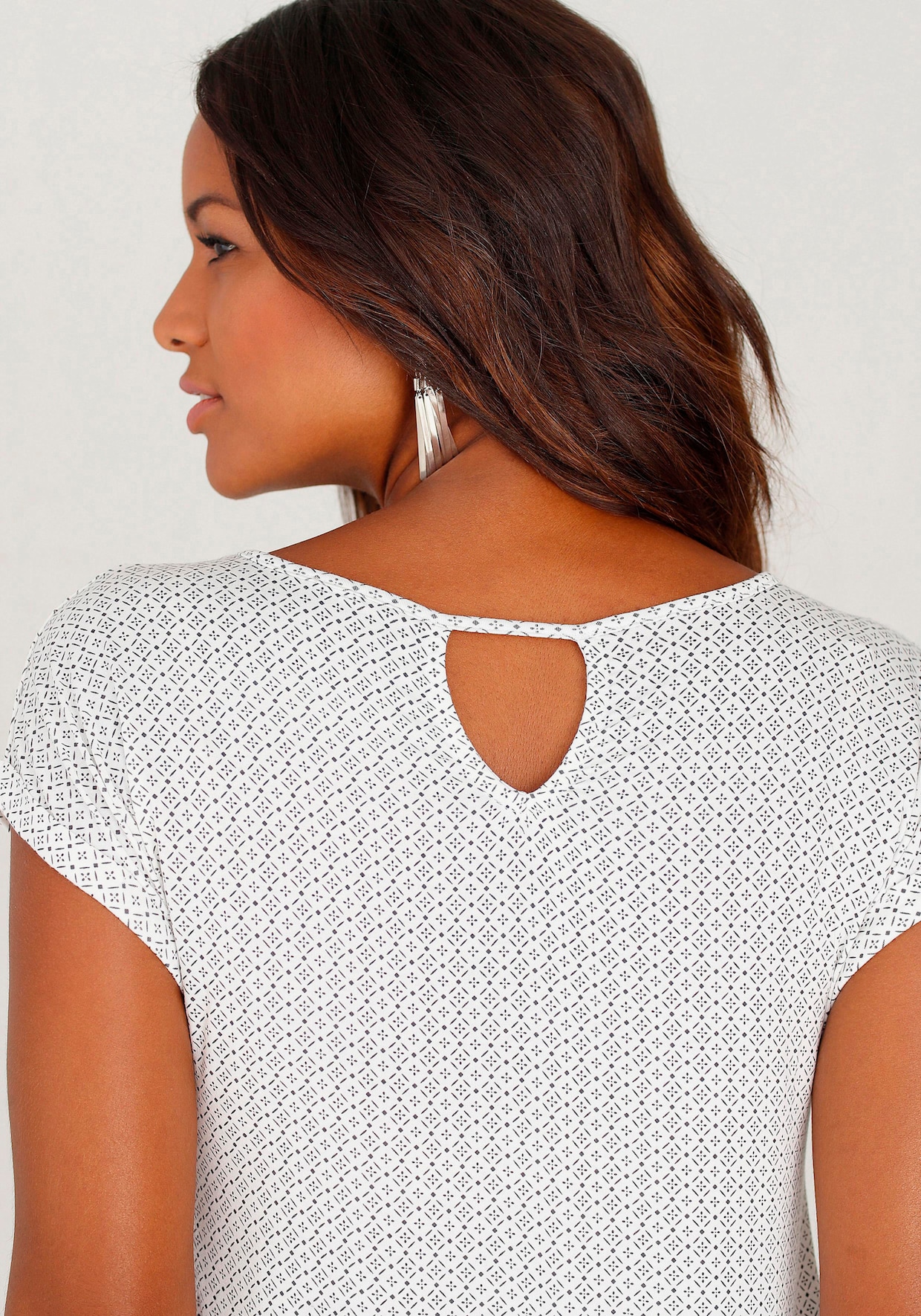 LASCANA Shirt met korte mouwen - offwhite gedessineerd, zwart