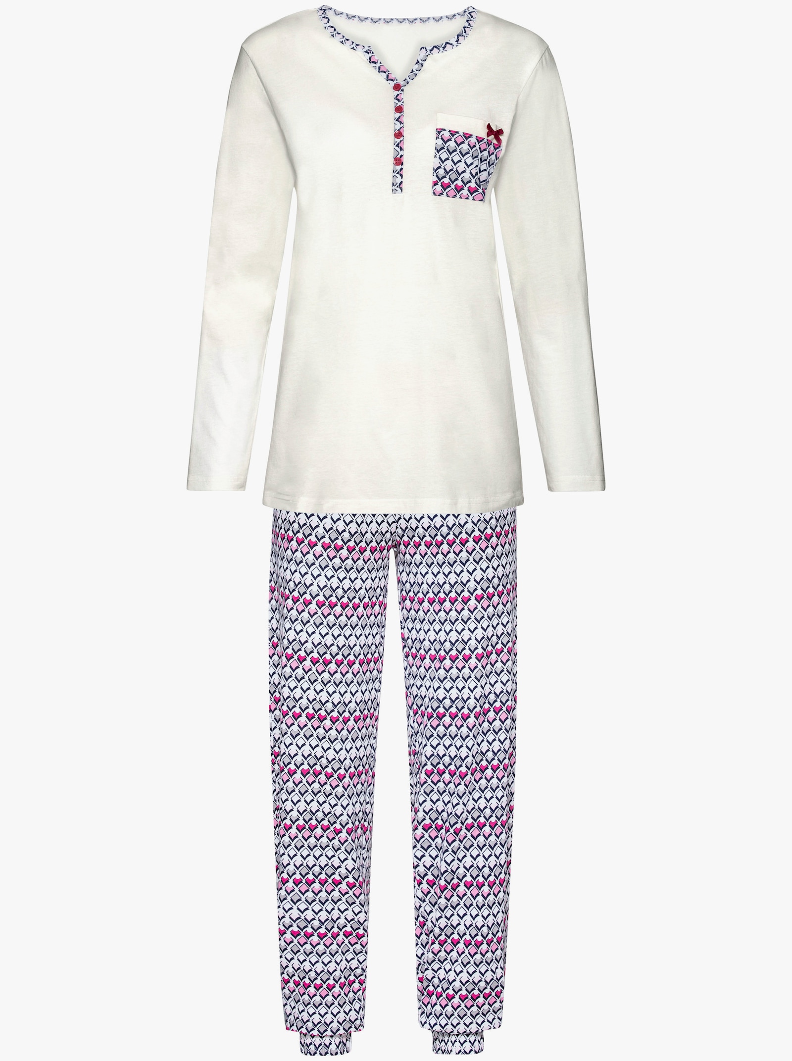 wäschepur Schlafanzug mit Gummizug an den Beinabschlüssen - weiß-bedruckt