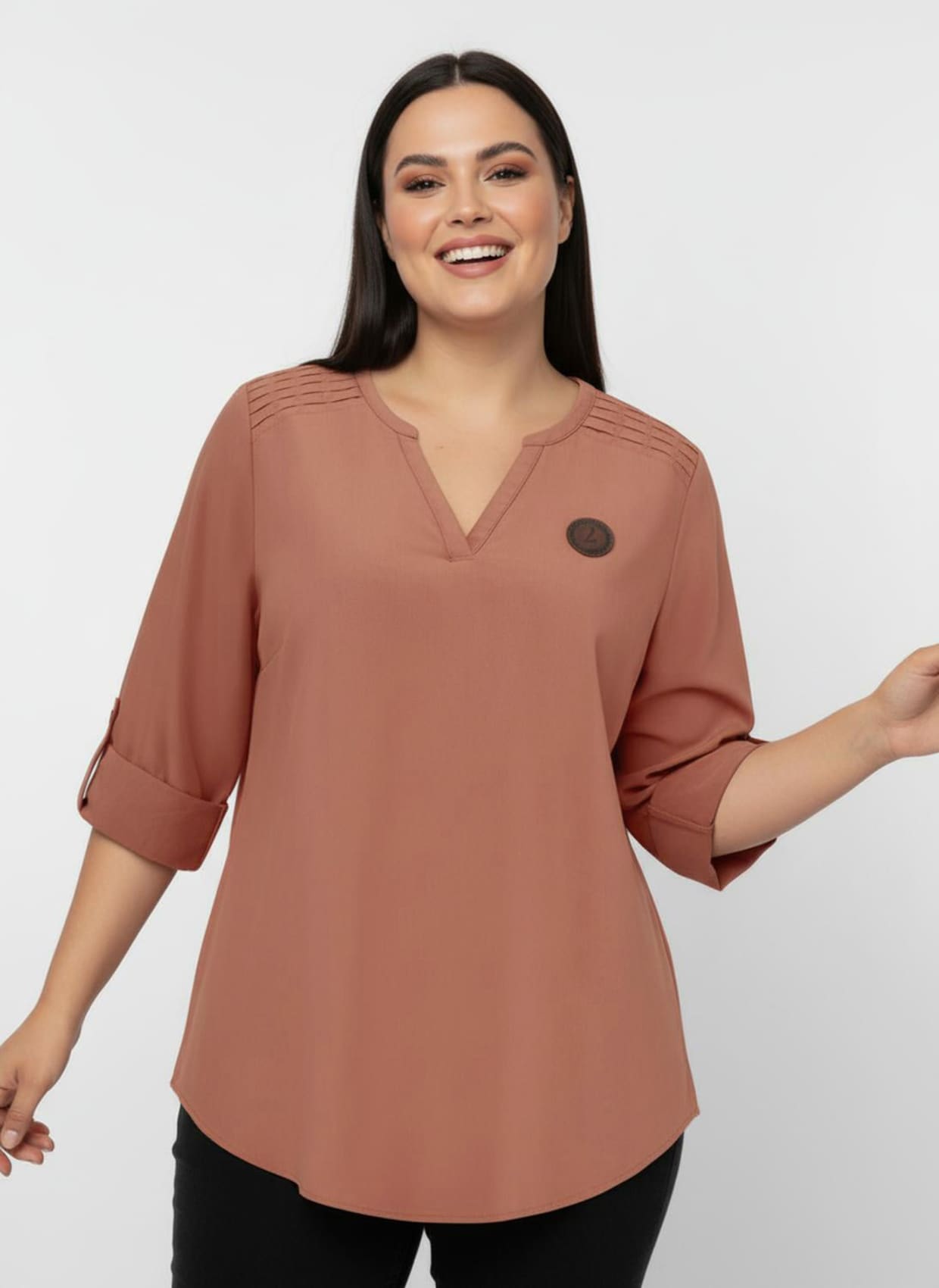 Jeanstunika mit Biesenverzierung - papaya