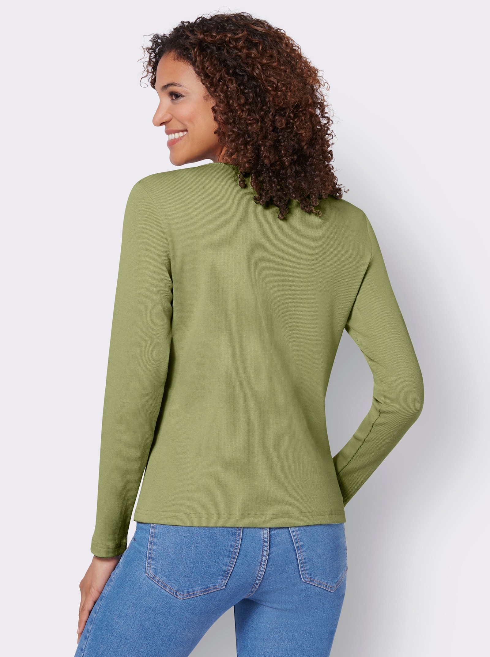 Shirt met lange mouwen en sierknoopsluiting - lindegroen