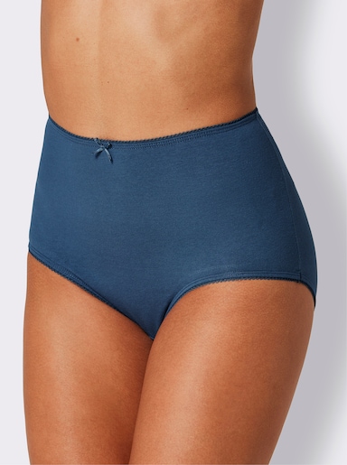 wäschepur Taillenslip mit Mäusezähnchen-Spitze - 2x rauchblau-bedruckt + 1x rauchblau + 1x bordeaux