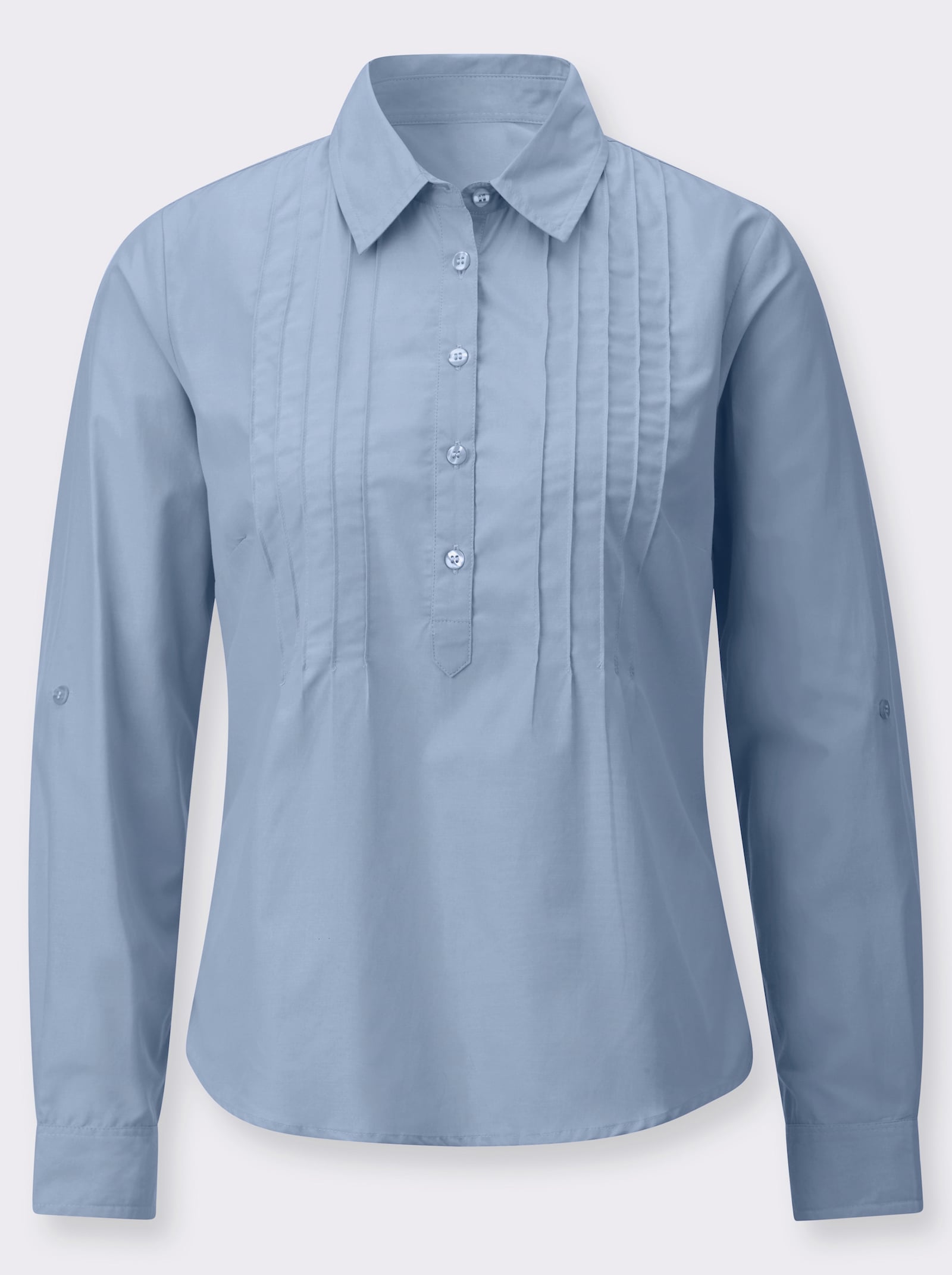 Hemdbluse mit krempelbaren Ärmeln - bleu