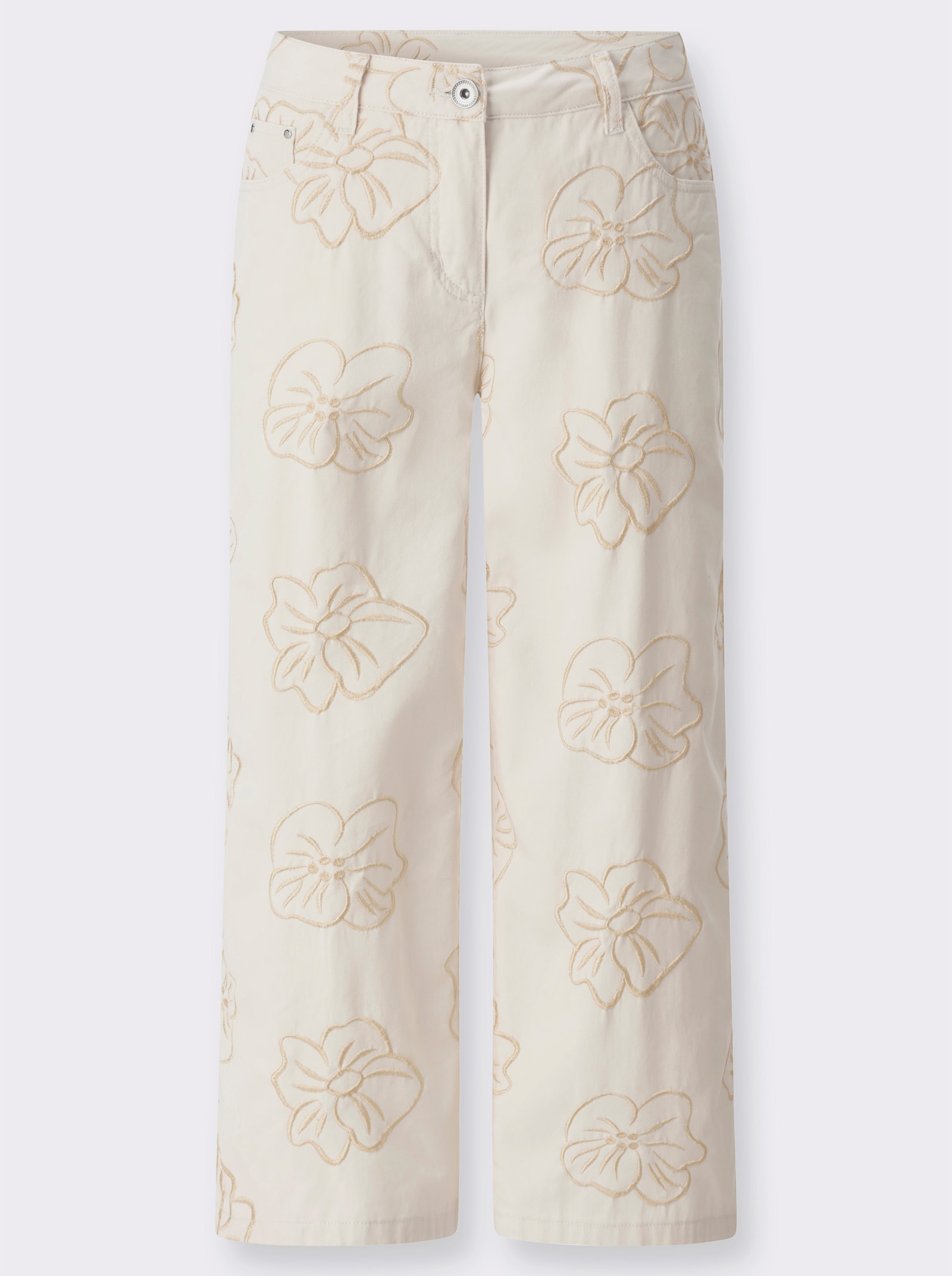 Jean 7/8 avec broderie - couleur ivoire-vanille