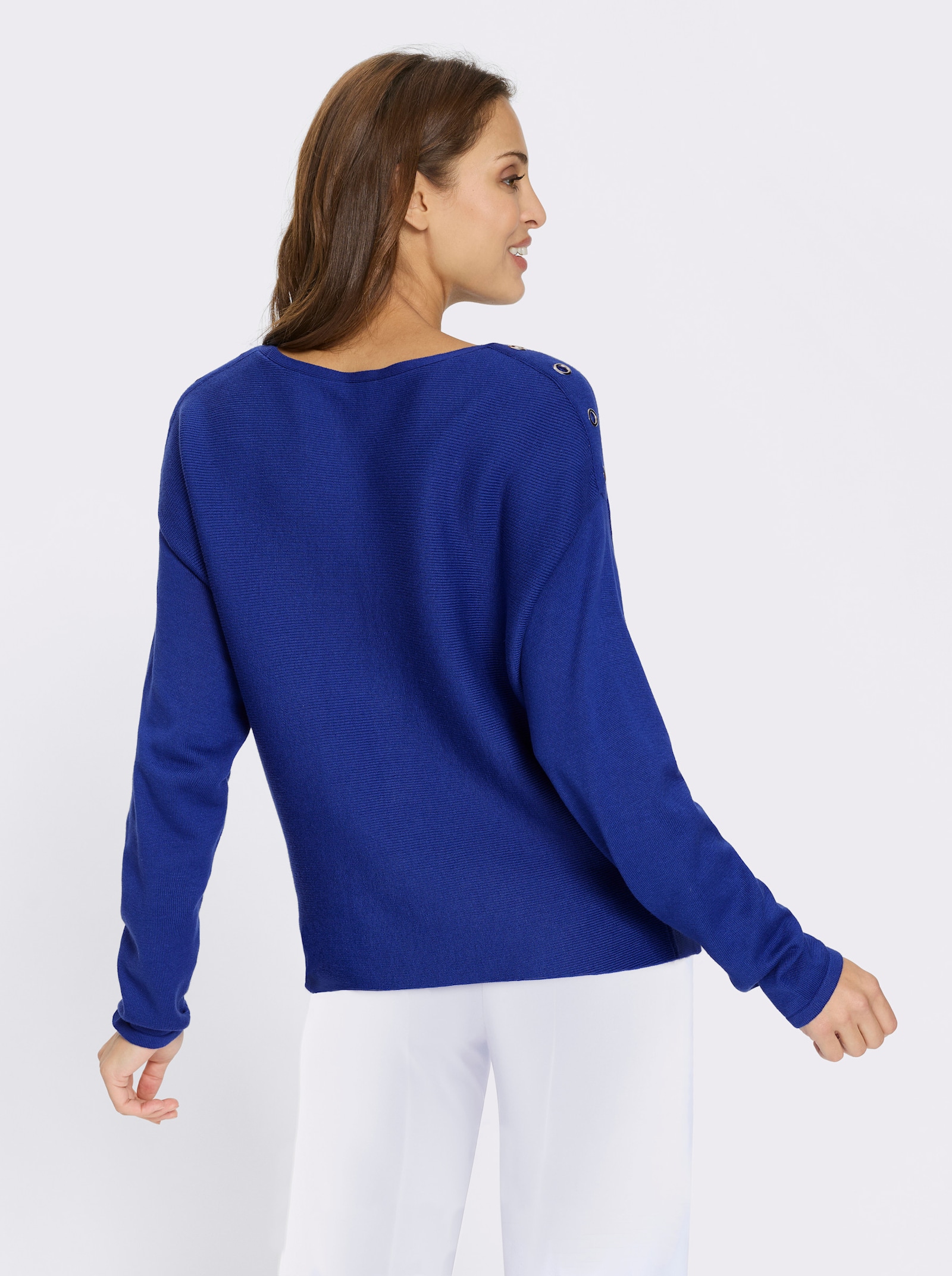 Strickpullover mit Zierösen - royalblau