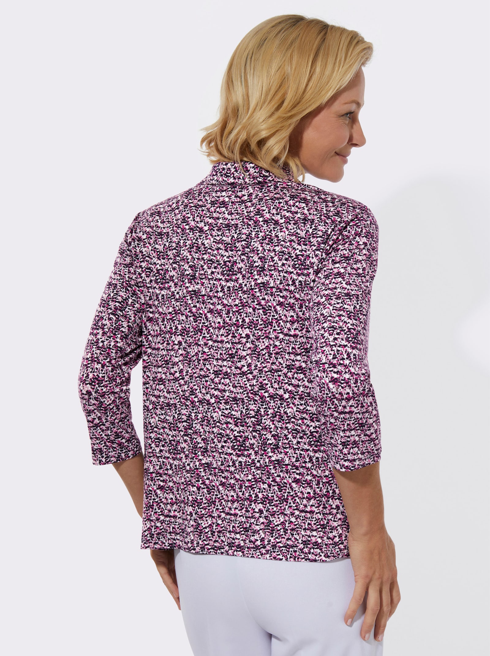 Poloshirt in Viskose-Qualität - marine-magenta-bedruckt