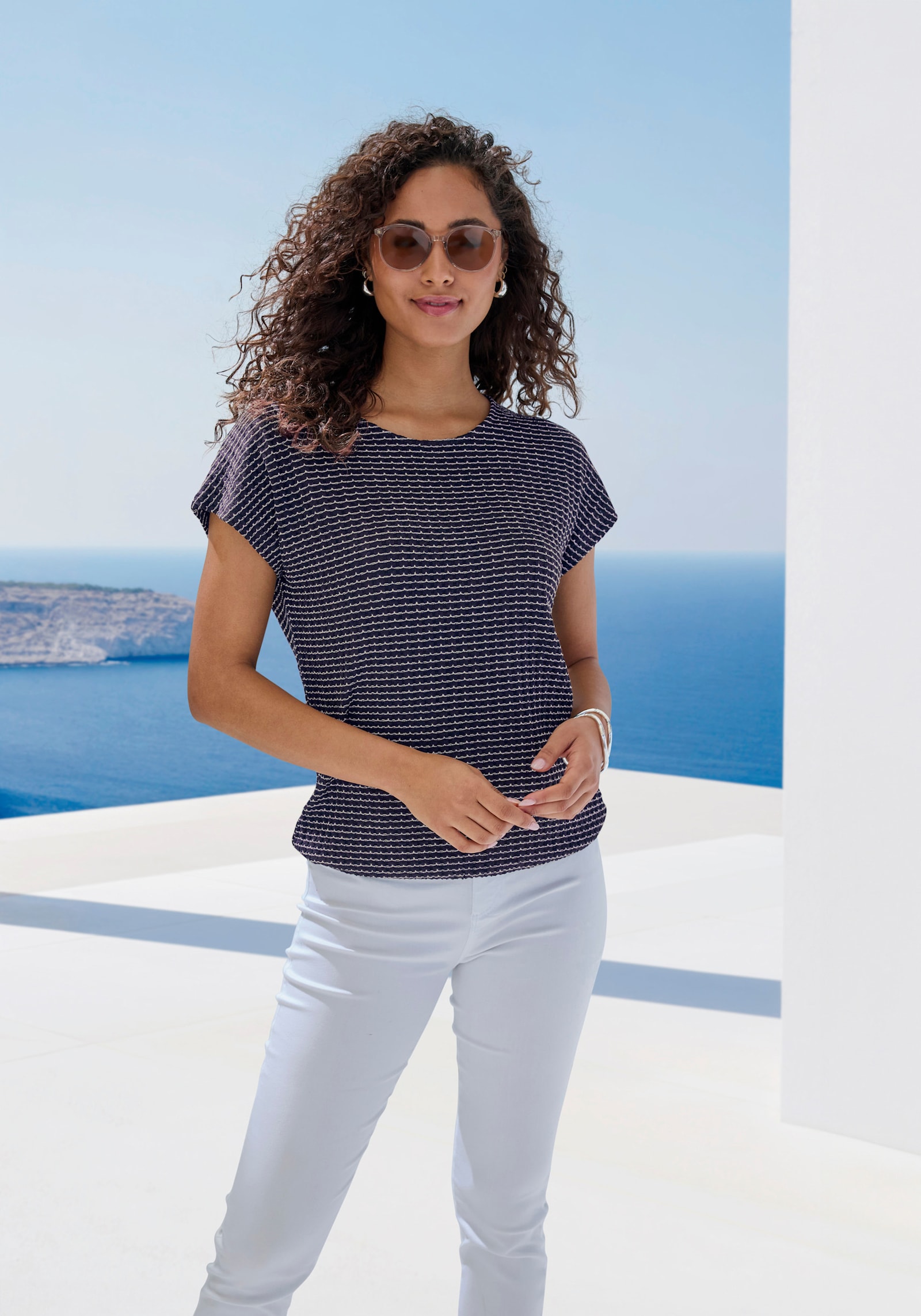 Vivance Kurzarmshirt - navy, creme