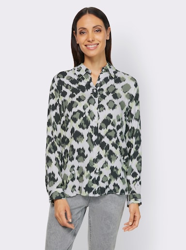 heine Hemdbluse aus reiner Viskose - ecru-khaki-bedruckt