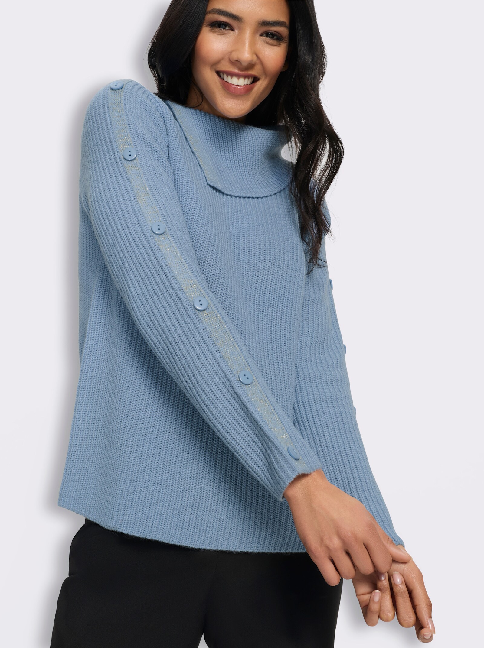 Langarm-Pullover mit asymmetrischem Kragen - bleu