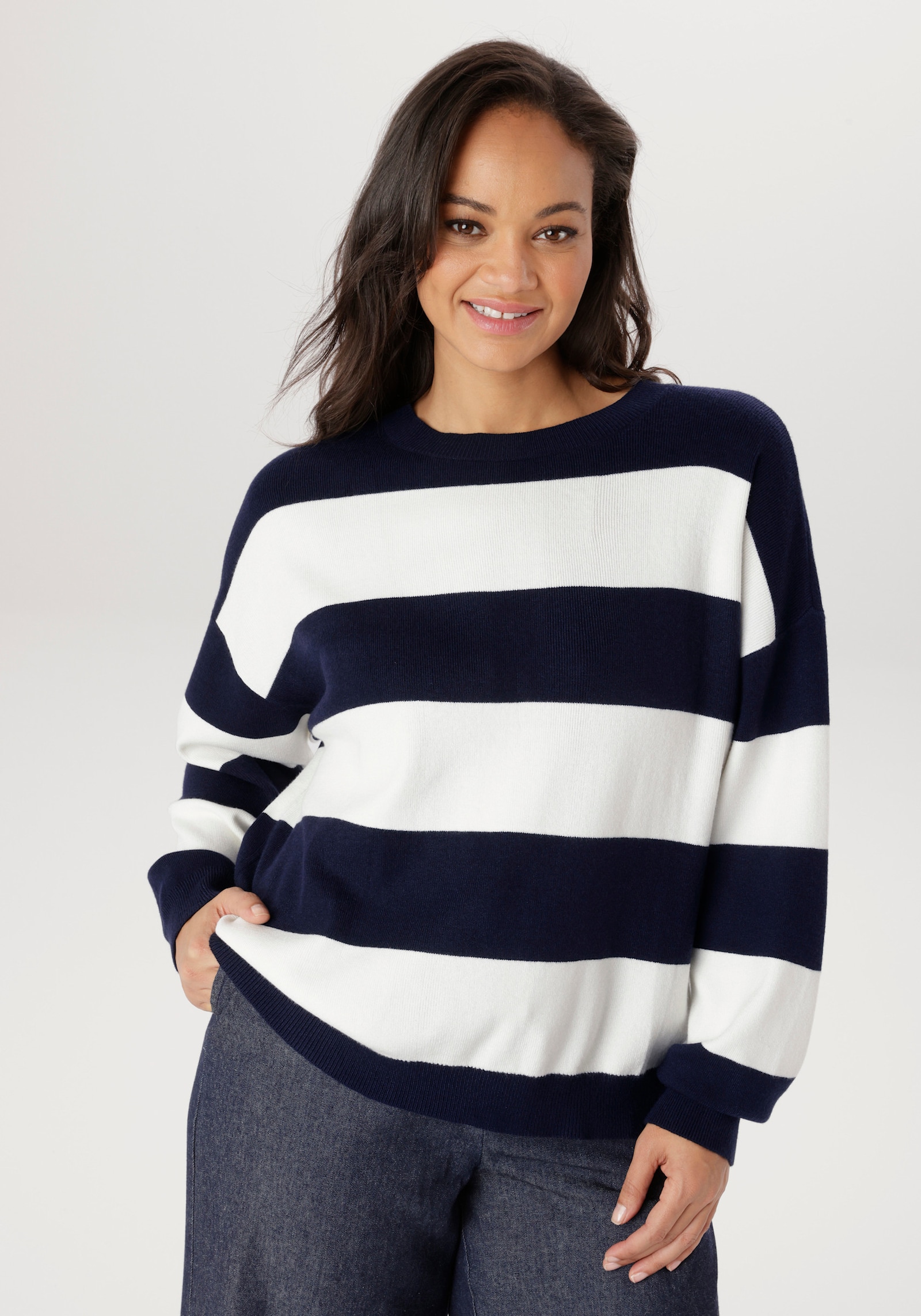 Aniston PLUS Strickpullover - marine-weiß