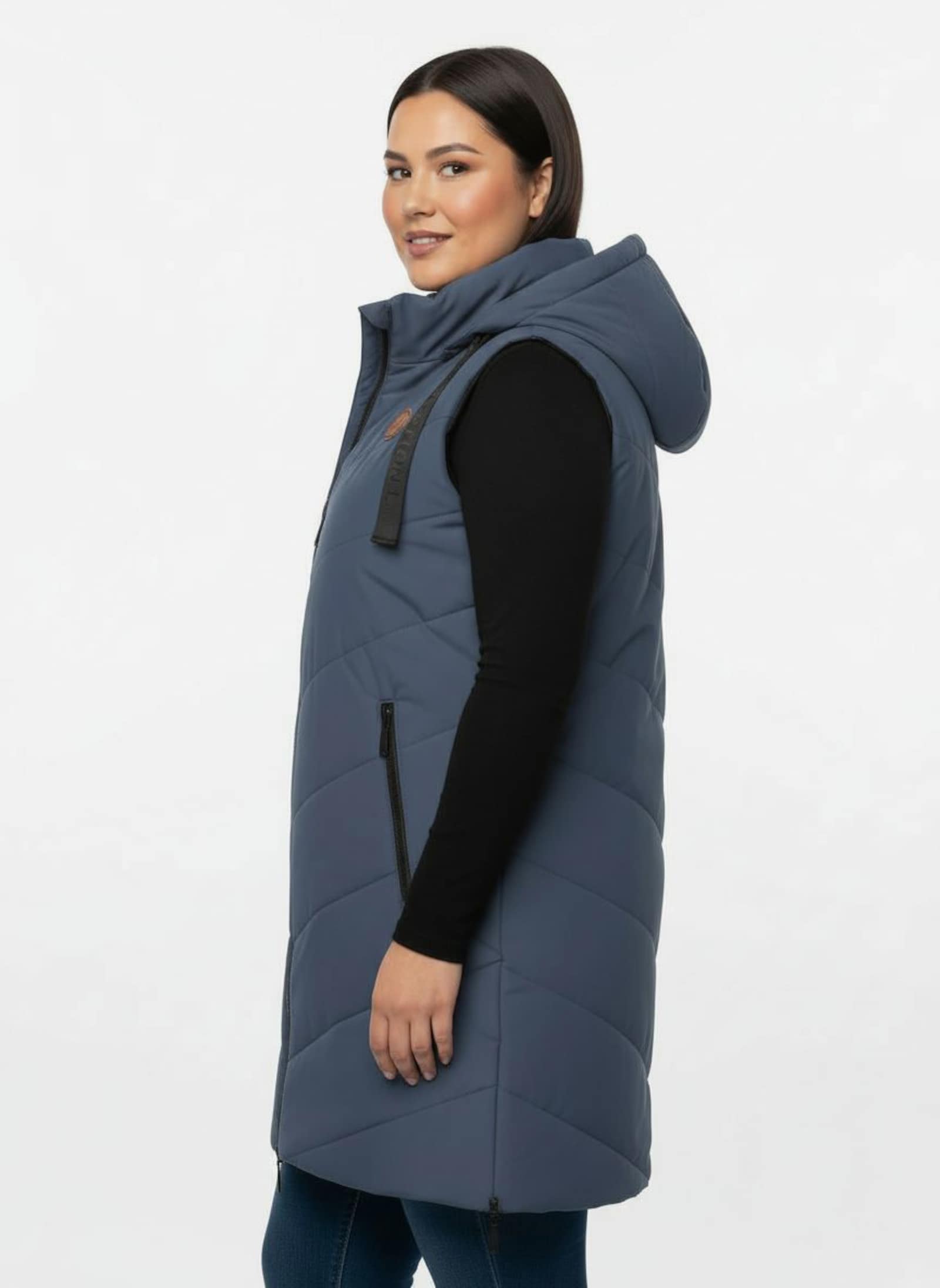 Longweste mit V-Steppung - rauchblau