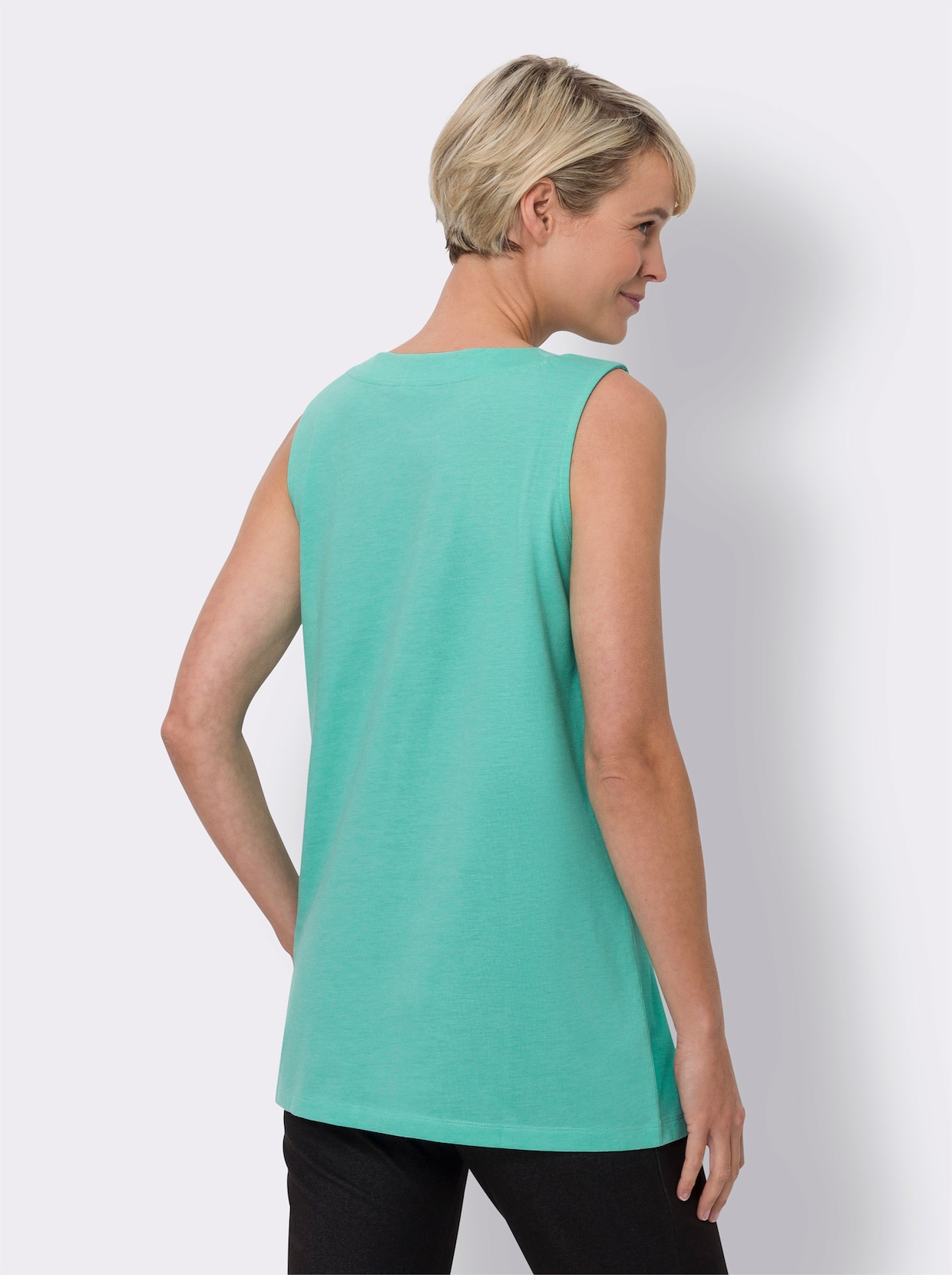 Lange top - blauwgroen gemêleerd