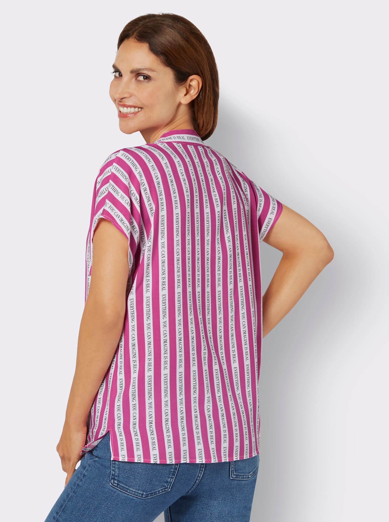 Blouse met print - fuchsia/ecru