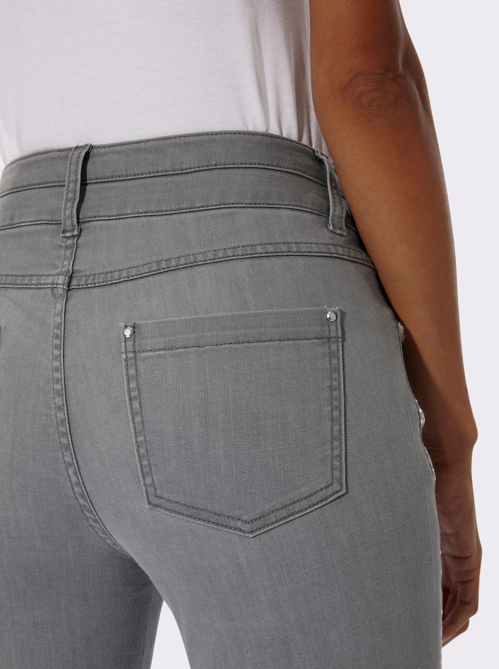 5-Pocket-Jeans mit Glitzersteinchen - light grey-denim