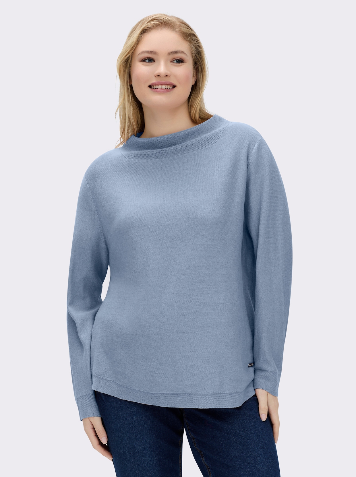 Langarm-Pullover aus reiner Baumwolle - bleu