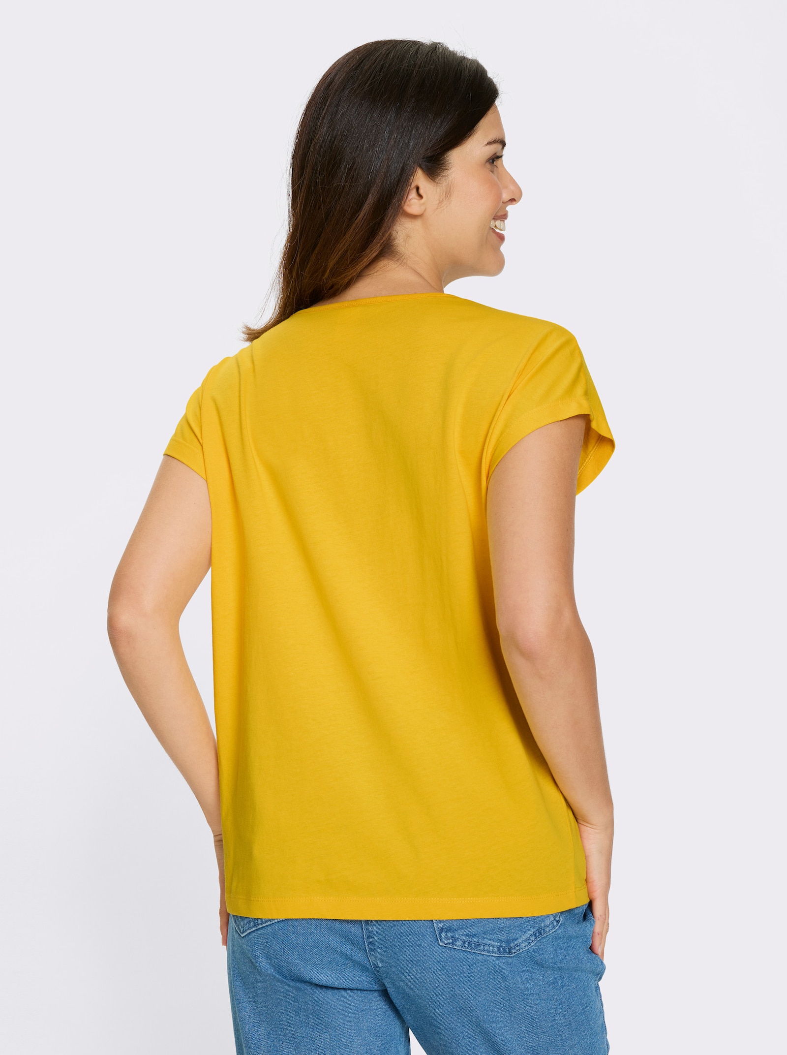 Kurzarmshirt mit silberfarbenen Effekten - sonnengelb