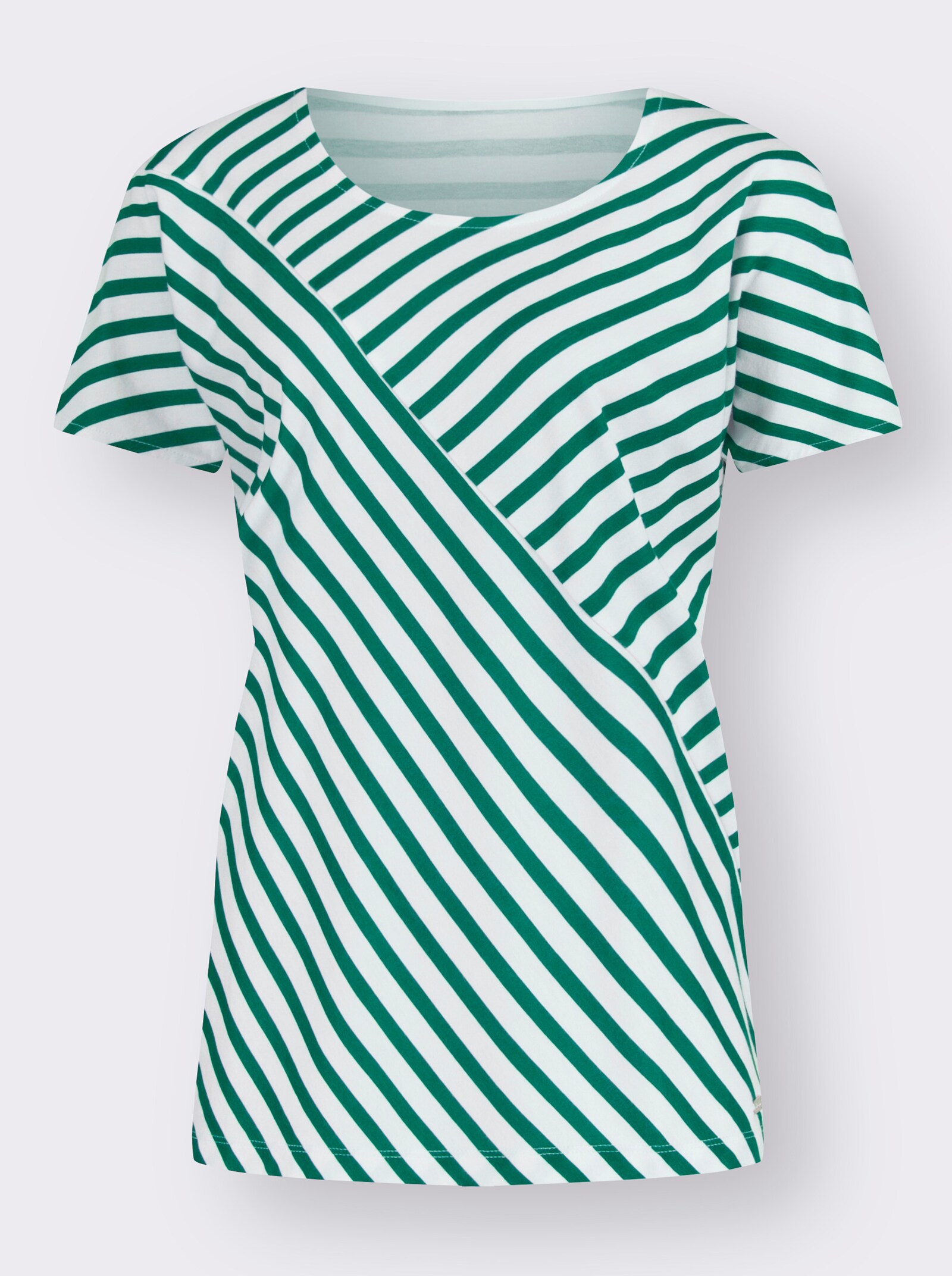 Proužkované tričko se zakrytými rameny - zelená-bílá-proužek