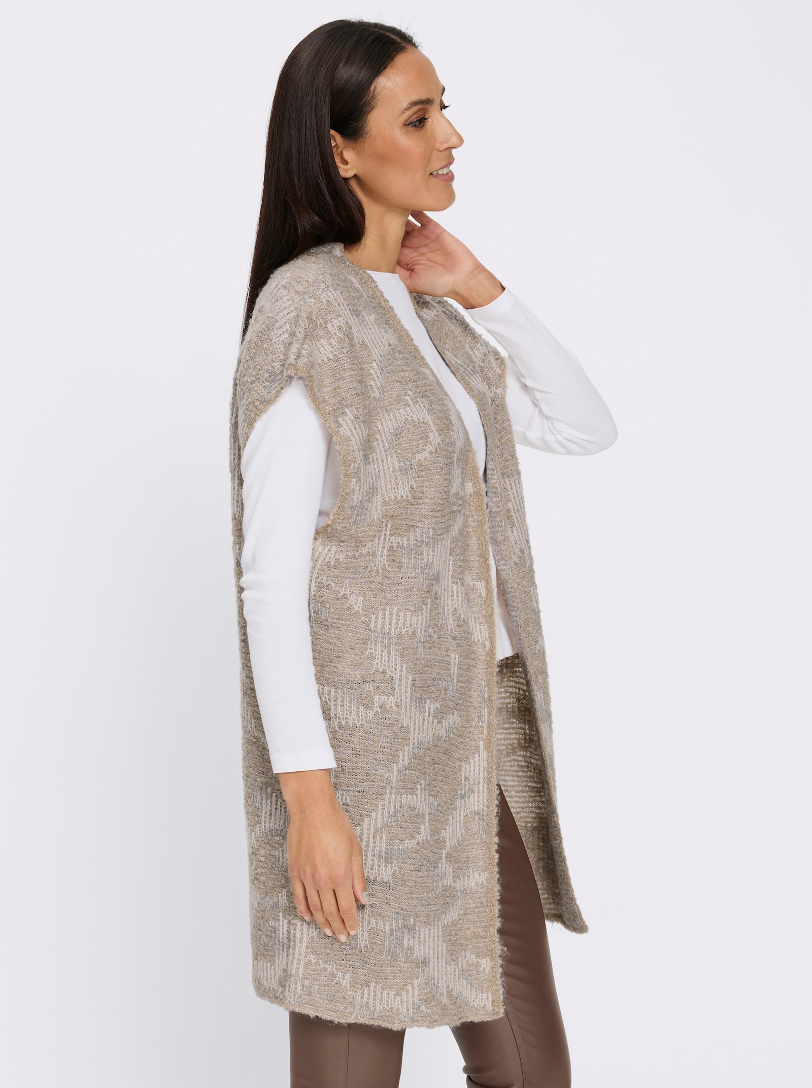 heine Strickweste - steingrau-champagner-gemustert