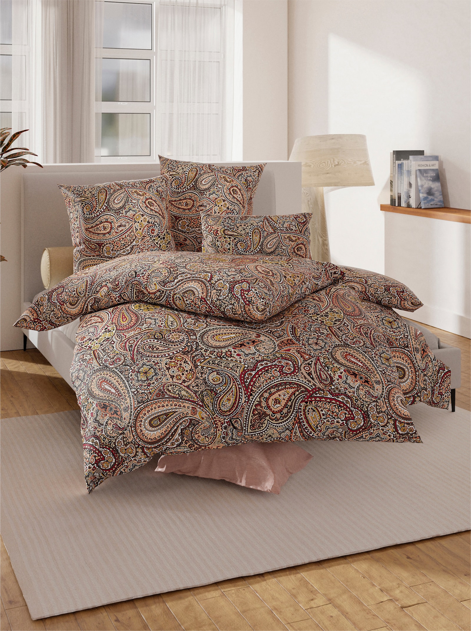 wäschepur Bettwäsche - schwarz-kirsche-bedruckt