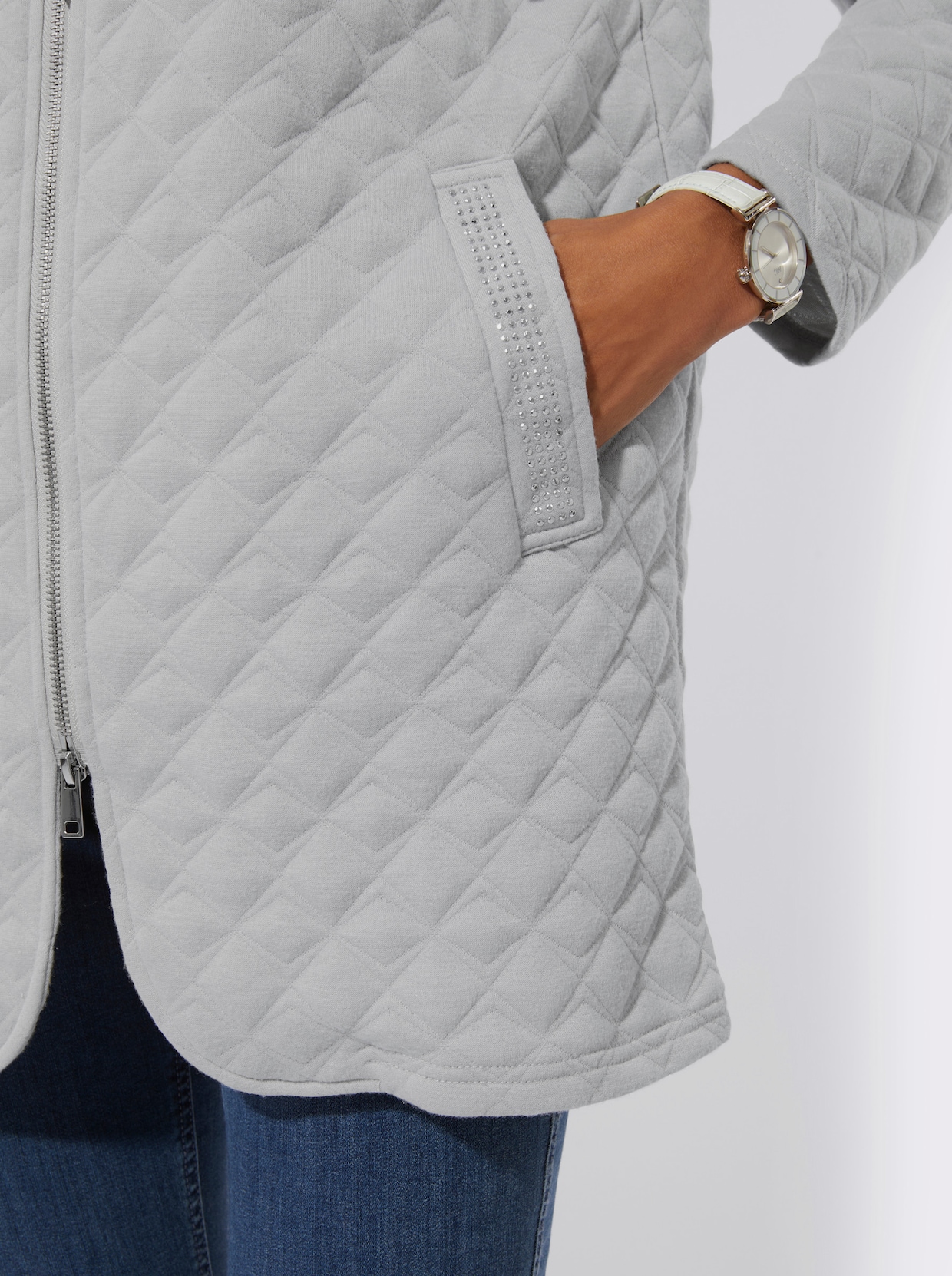Shirtjacke in Rautenstruktur - hellgrau