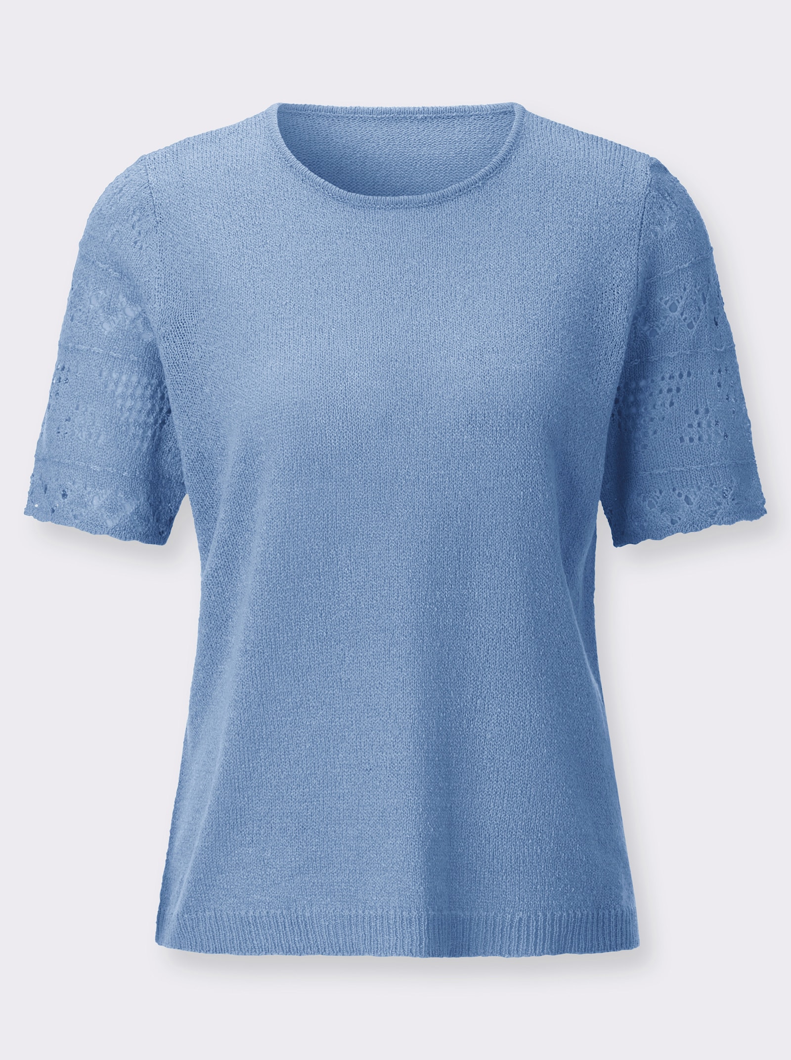 Bouclé-Pullover im Ajourdessin - himmelblau