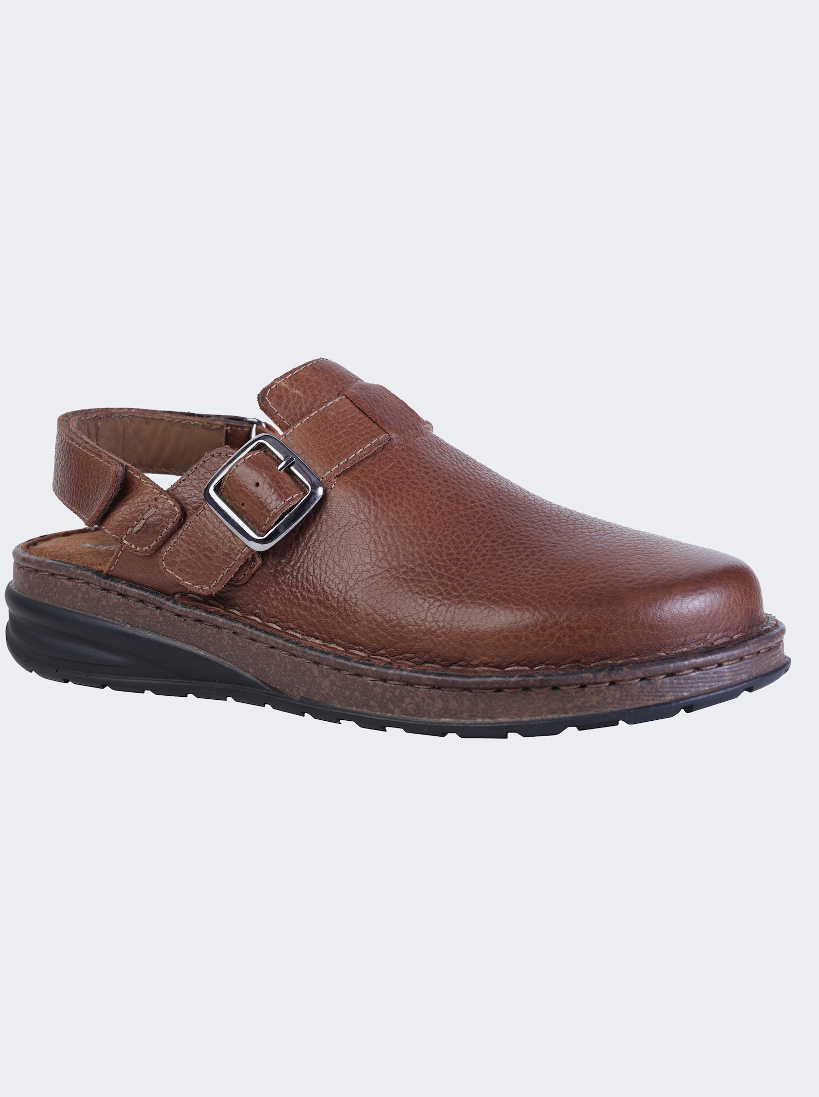 Naturläufer Clog mit Klettverschluss, Glattleder - cognac