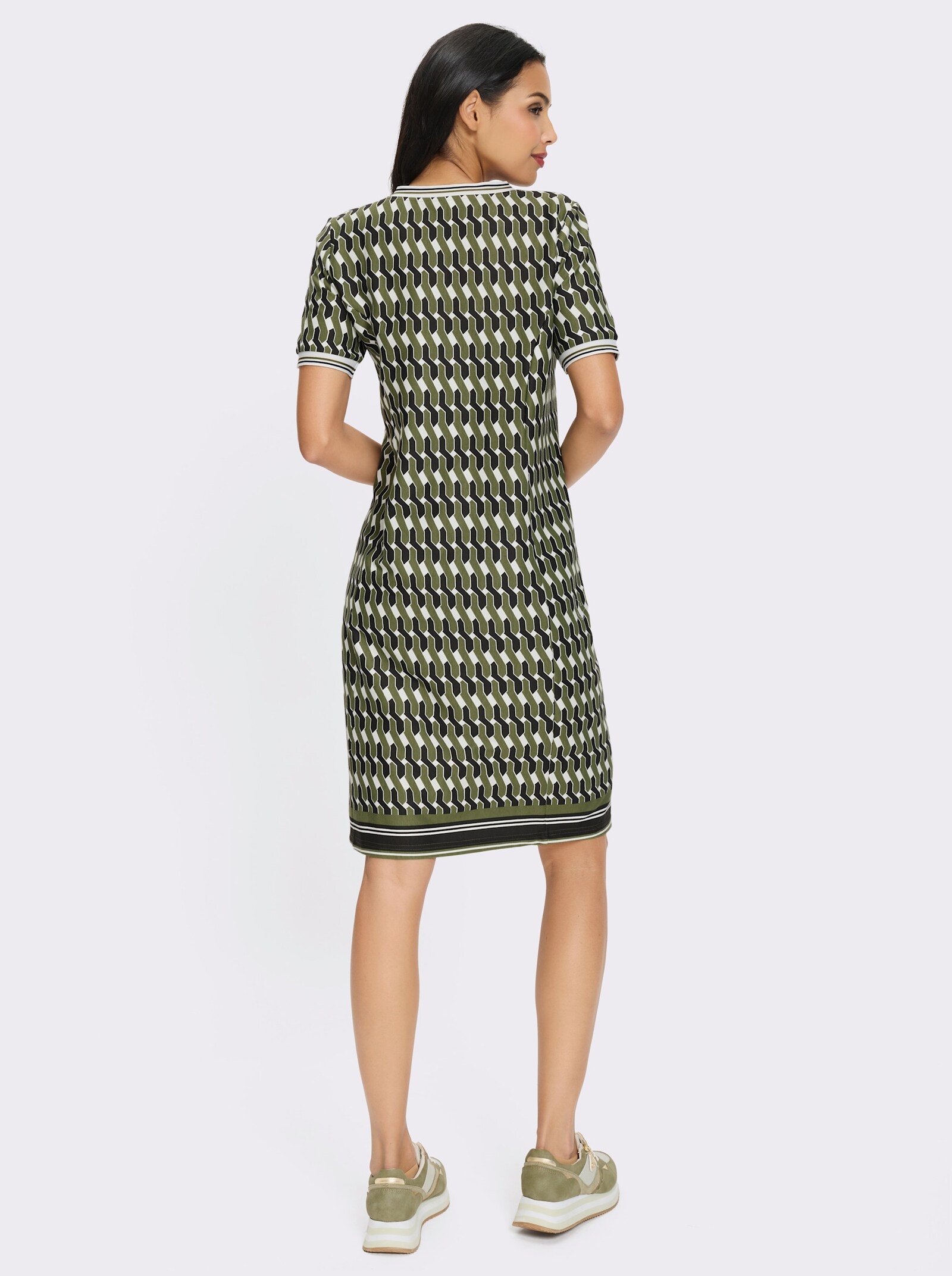 Sweatkleid mit Bordüren-Druck - oliv-schilf-bedruckt