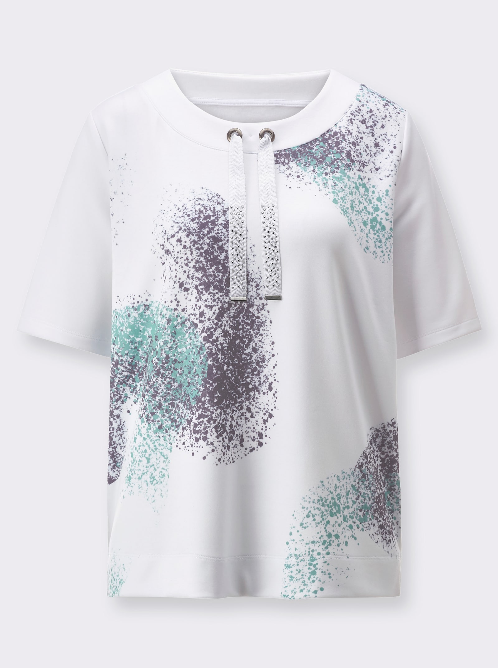 Sweatshirt mit Seitenschlitzen - ecru-anthrazit-bedruckt