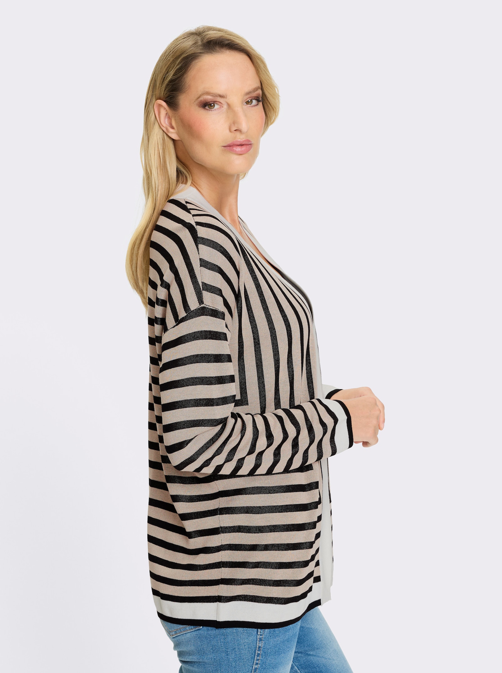 heine Feinstrickjacke mit grafischem Muster - ecru-beige-gemustert