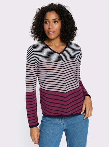 Langarm-Pullover mit Ringel-Muster, Jacquard - mauve-marine-geringelt