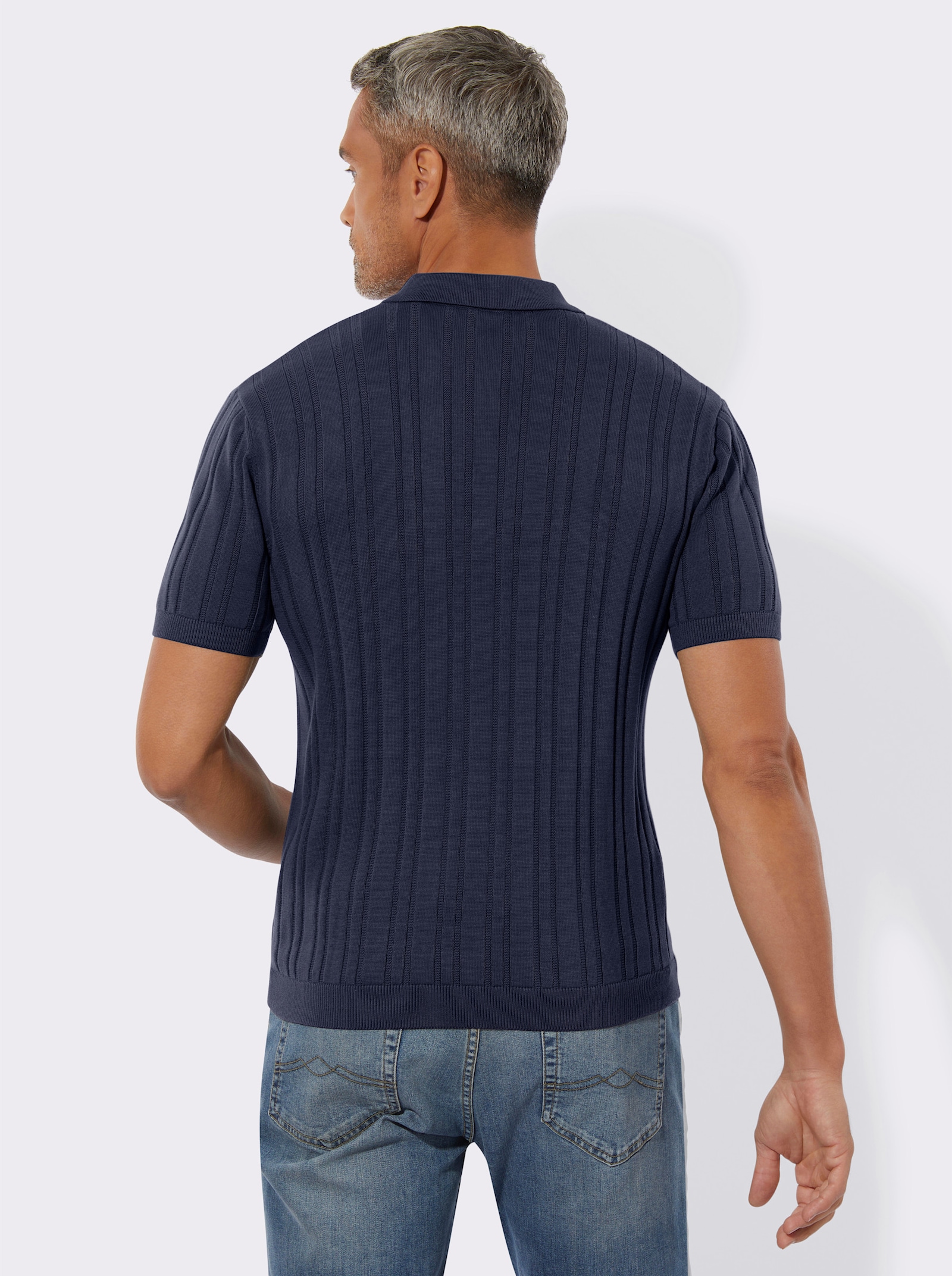 Svetr s krátkým rukávem s 3D strukturou - námořnická modrá