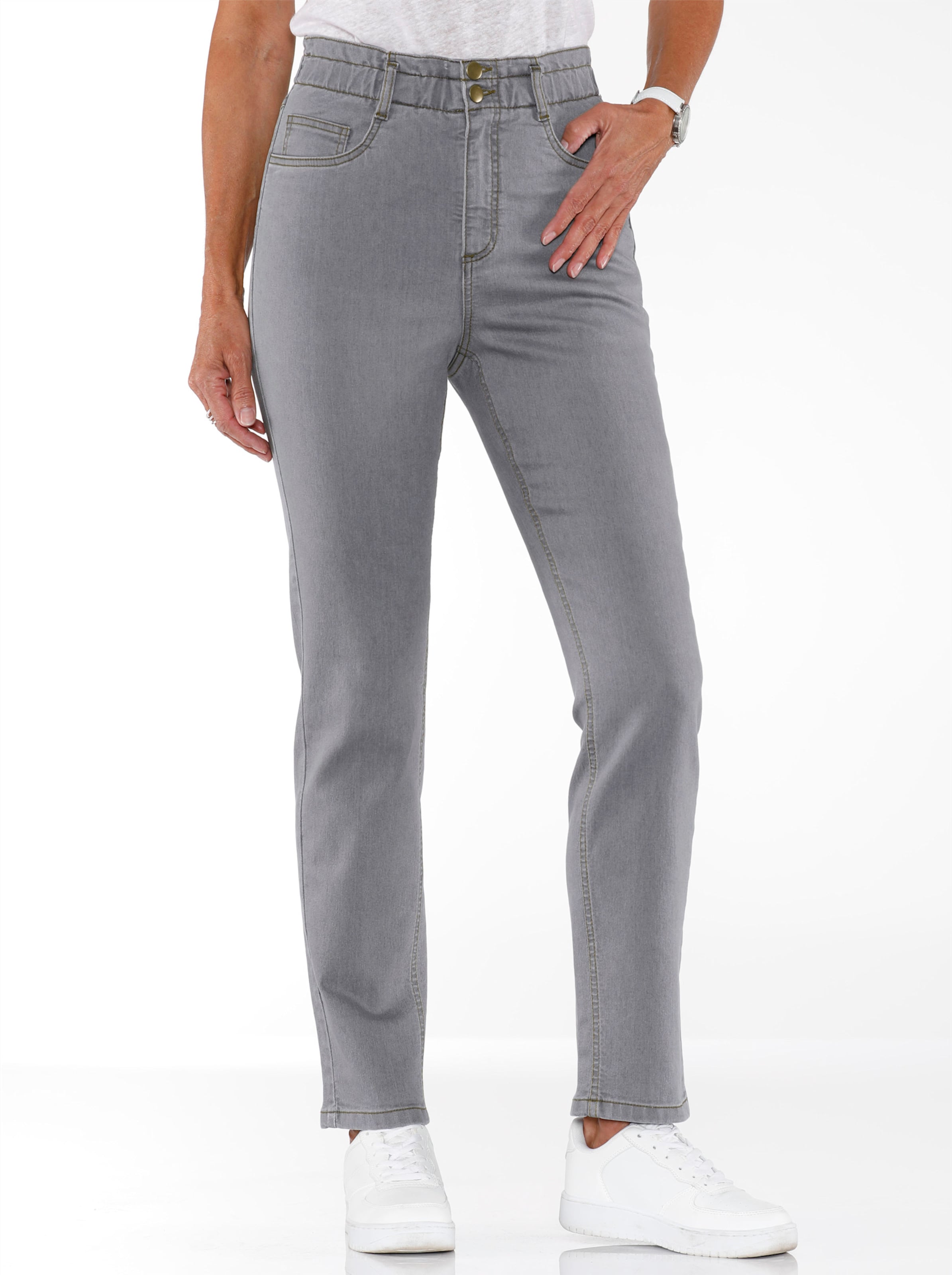 Witt Damen Jeans im aktuellen Paperbag-Schnitt, grey-denim