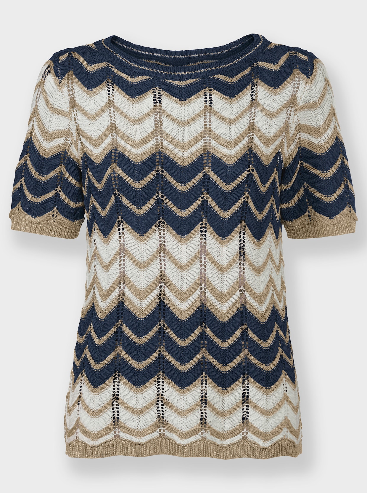 Ajourpullover - donkerblauw/ecru gedessineerd