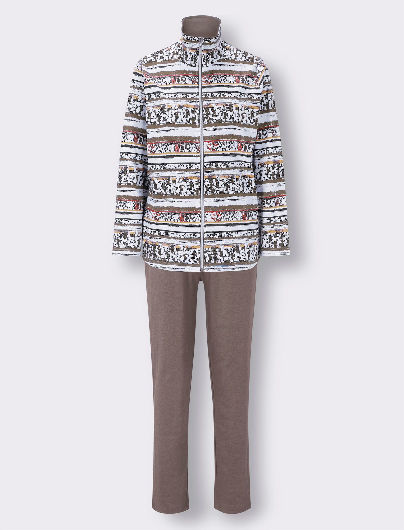 feel good Hausanzug in Interlock-Qualität - dunkeltaupe-gemustert