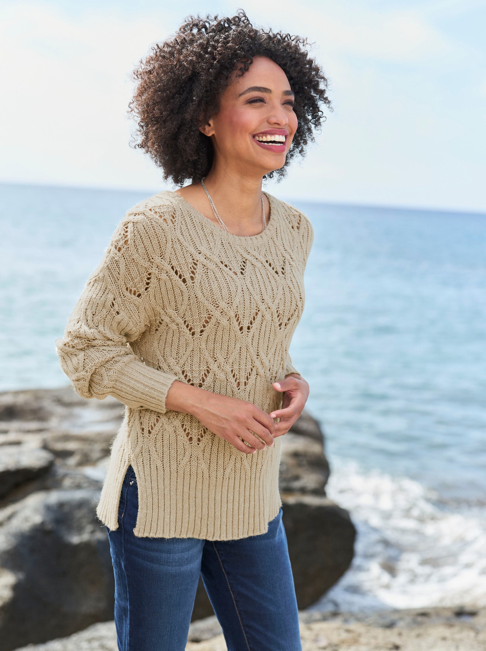 heine Ajourpullover met structuurpatroon - sesam