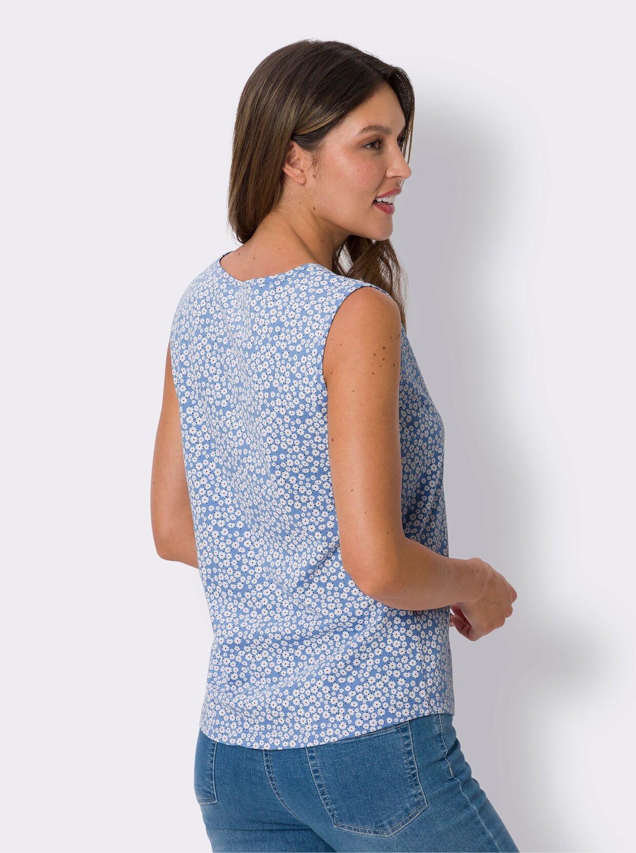 Shirttops - himmelblau + himmelblau-weiss-bedruckt